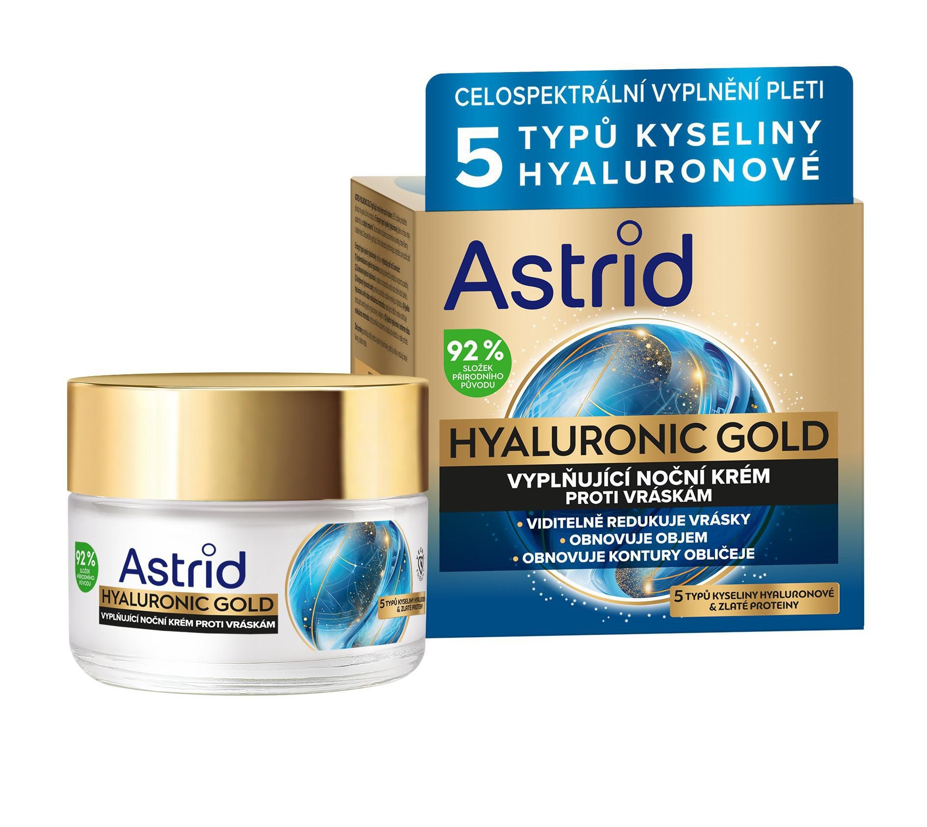 Drogerie a kosmetika - Astrid Hyaluronic Gold Vyplňující noční krém proti vráskám se zlatými proteiny 50ml