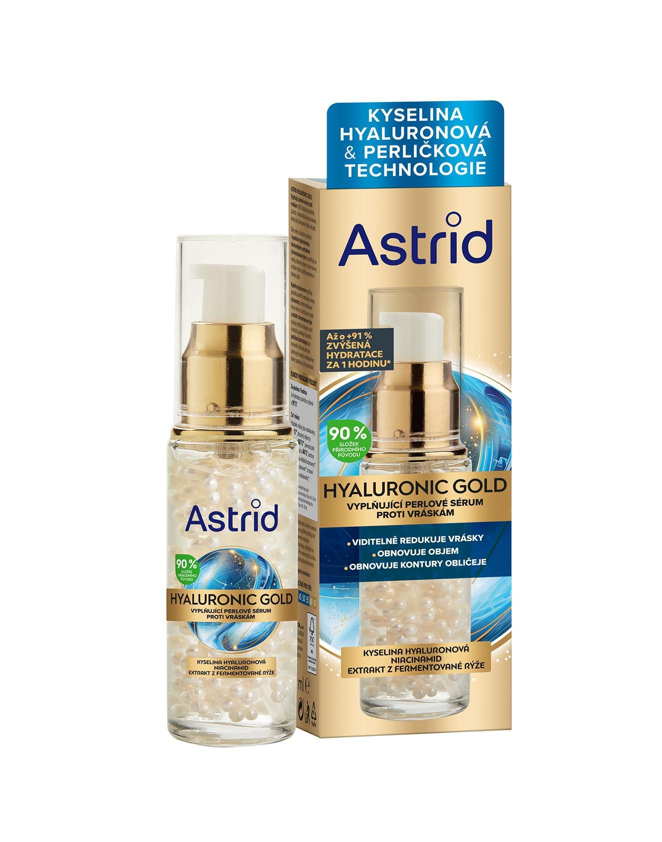 Drogerie a kosmetika - Astrid Hyaluronic Gold Vyplňující perlové sérum proti vráskám s niacinamidem 30ml