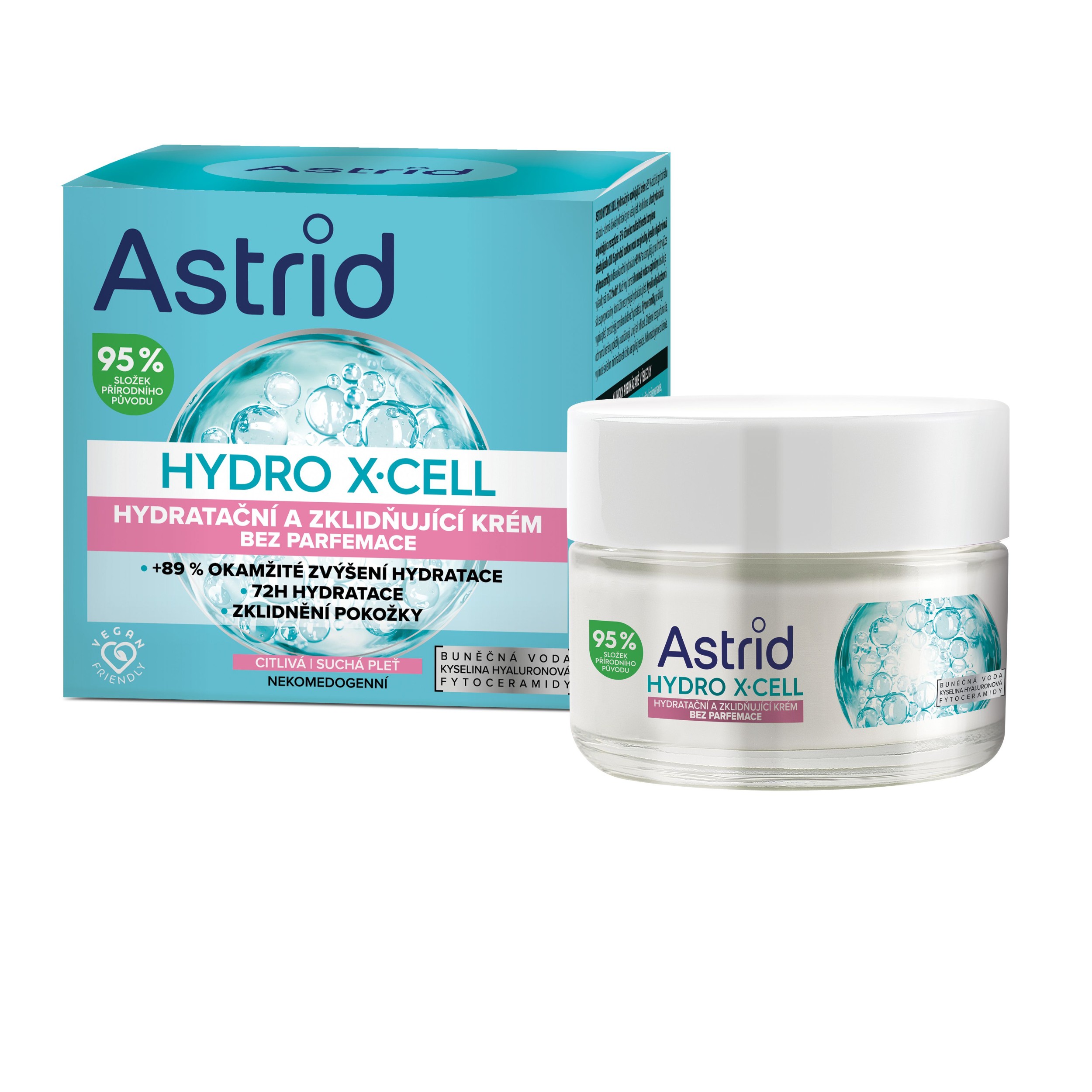 Drogerie a kosmetika - Astrid Hydro X-Cell Hydratační a zklidňující krém bez parfemace citlivá pleť 50ml