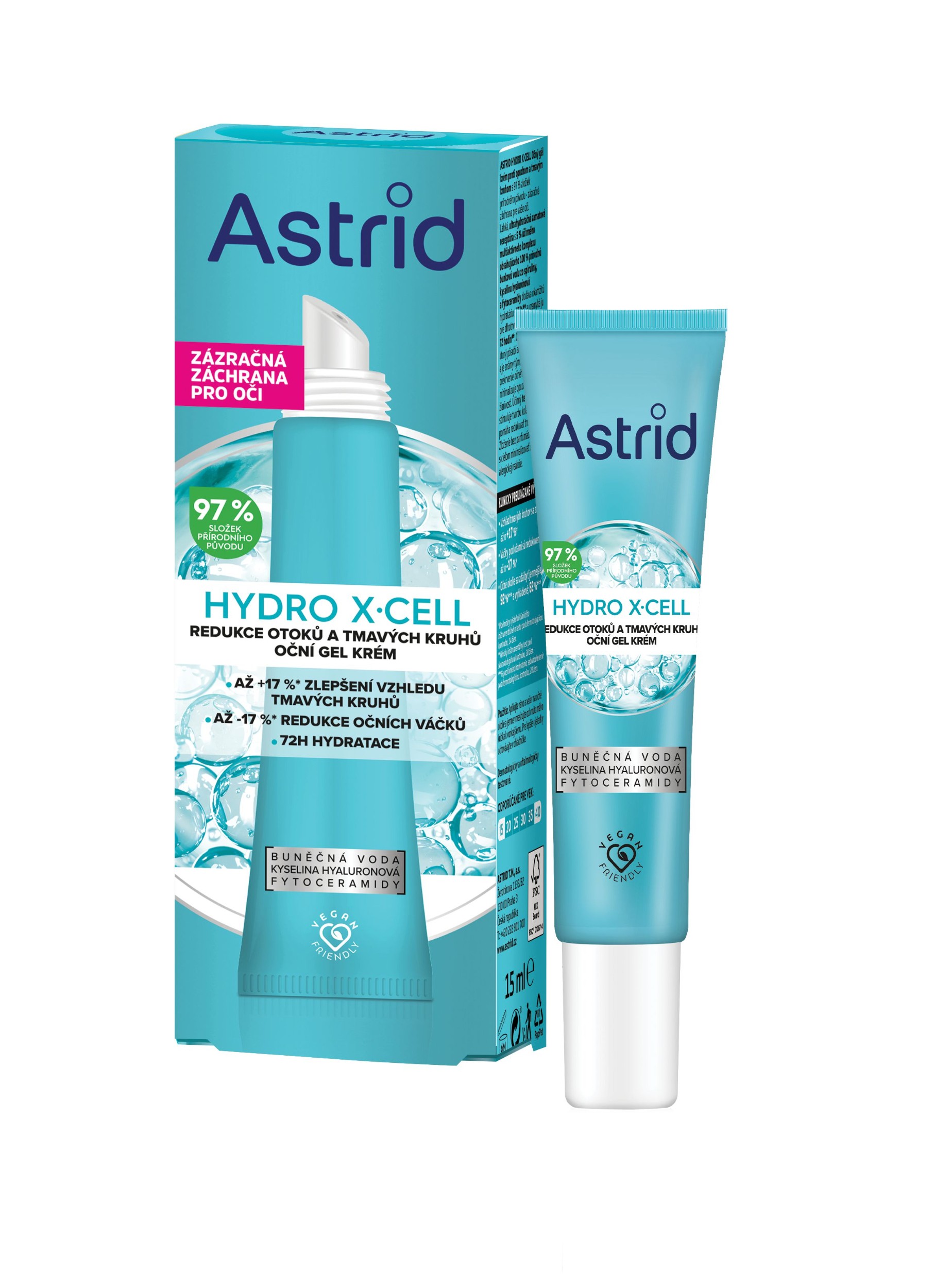 Drogerie a kosmetika - Astrid Hydro X-Cell Oční gel krém proti otokům a tmavým kruhům 15ml