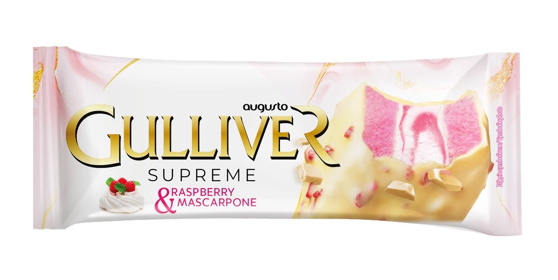Mražené potraviny - Augusto Gulliver Raspberry-Mascarpone  with Sauce in White Chocolate Stick 100 ml