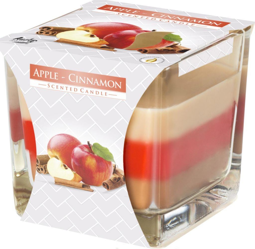 Domácnost a Zahrada - Aura Svíčka ve skle tříbarevná Apple Cinnamon v. 8cm, 170g