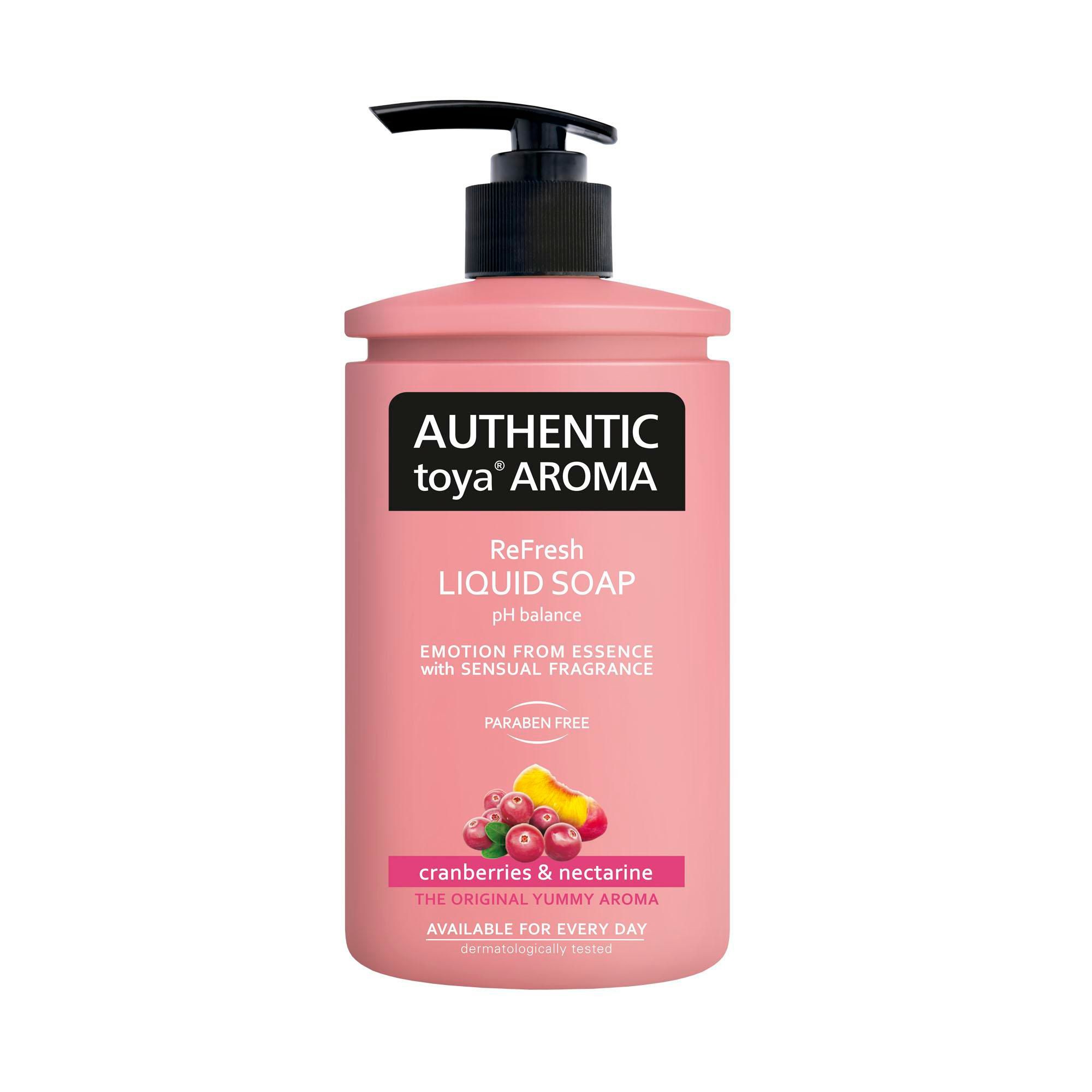 Drogerie a kosmetika - AUTHENTIC toya AROMA tekuté mýdlo s dávkovačem 400ml cranberries & nectarine