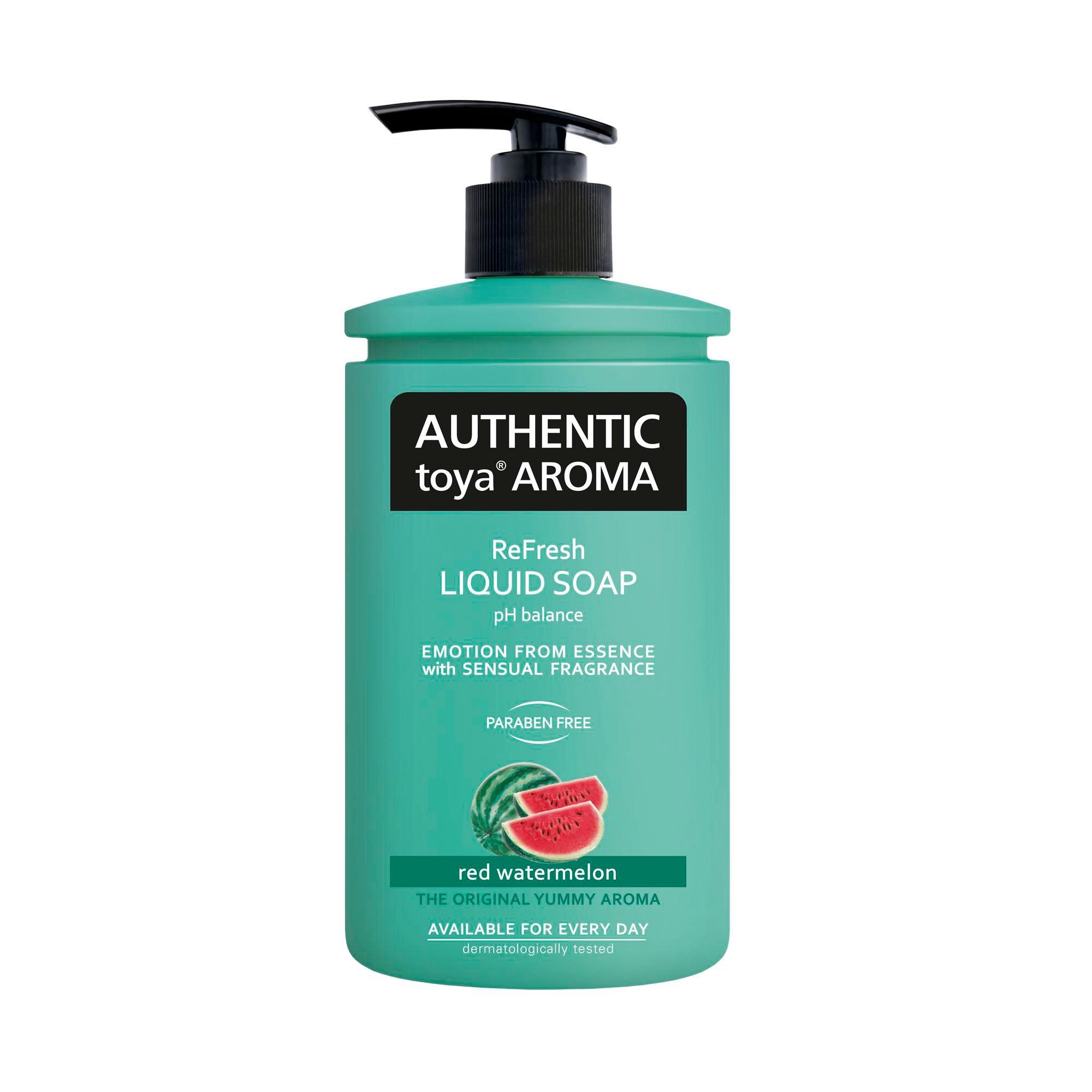 Drogerie a kosmetika - AUTHENTIC toya AROMA tekuté mýdlo s dávkovačem 400ml red watermelon