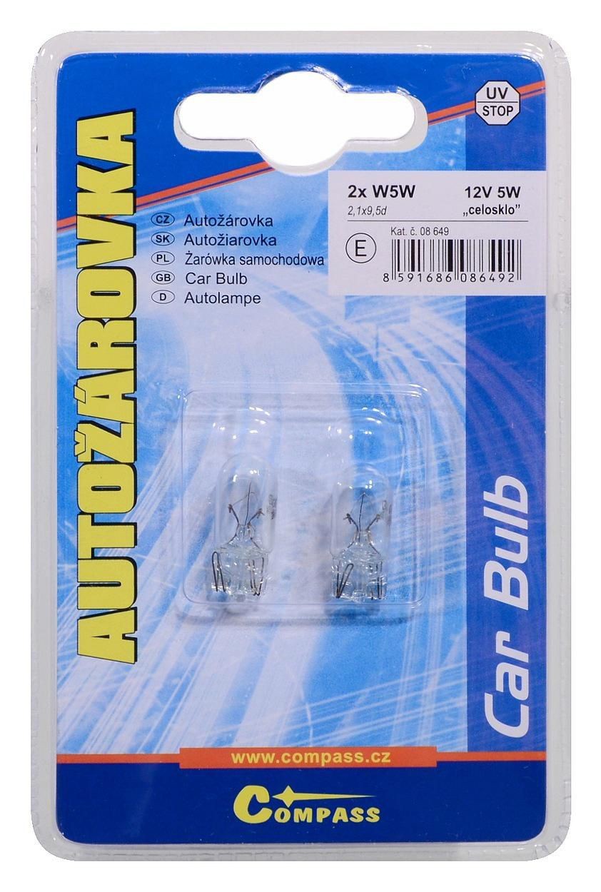 Auto-moto - Autožárovka 12V W5W 5W T10 celosklo blister 2ks