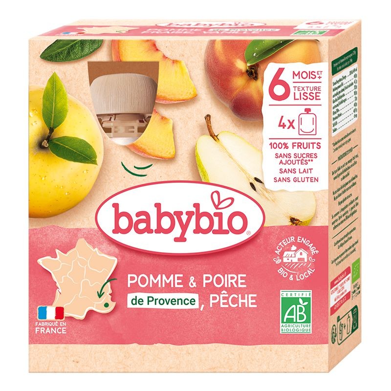 Zdravý svět - Babybio Jablko, hruška, broskev 4x90 g
