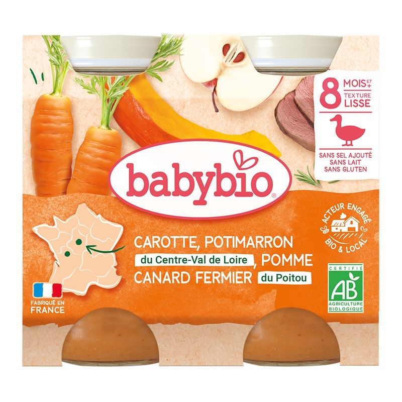 Babybio Mrkev, dýně a jablka s kachním masem 2x200 g-0