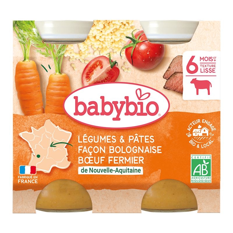 Zdravý svět - Babybio Zelenina s těstovinami na boloňský způsob s farmářským hovězím masem 2x200 g