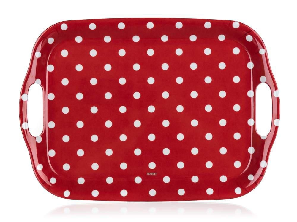 Domácnost a Zahrada - Banquet Tác s uchy melaminový DOTS 36 x 25,5 cm, červený