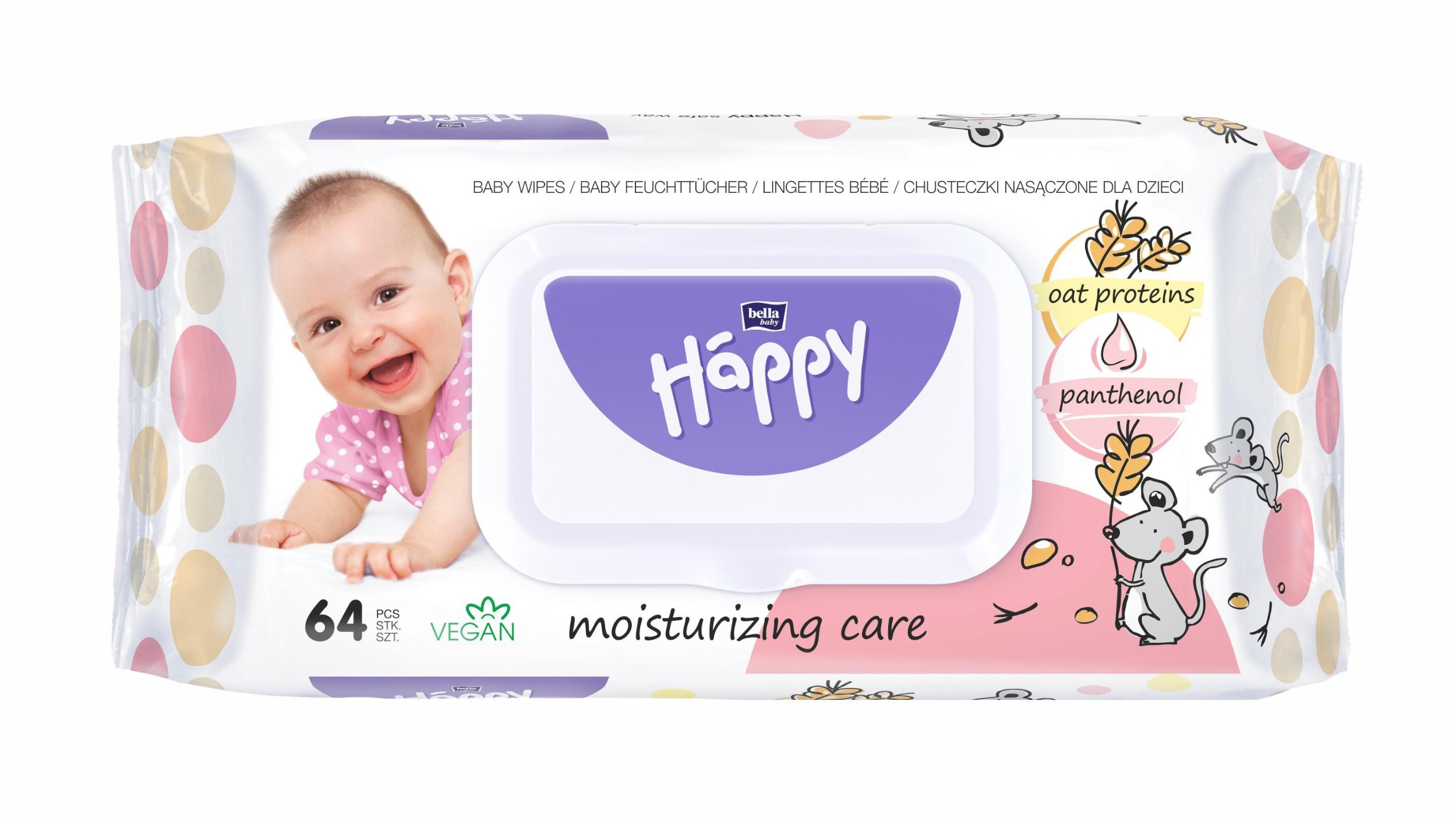 Svět dětí - Bella Baby Happy Čisticí ubrousky oat protein a panthenol 64 ks