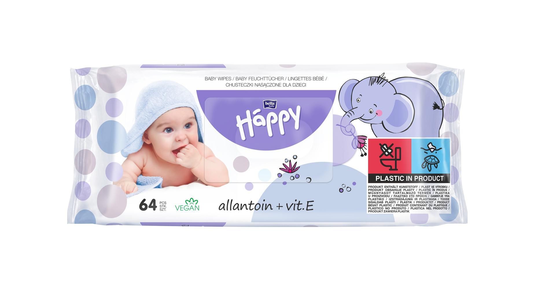 Svět dětí - Bella Baby Happy dětské vlhčené ubrousky allantoin a vitamin E 64 ks