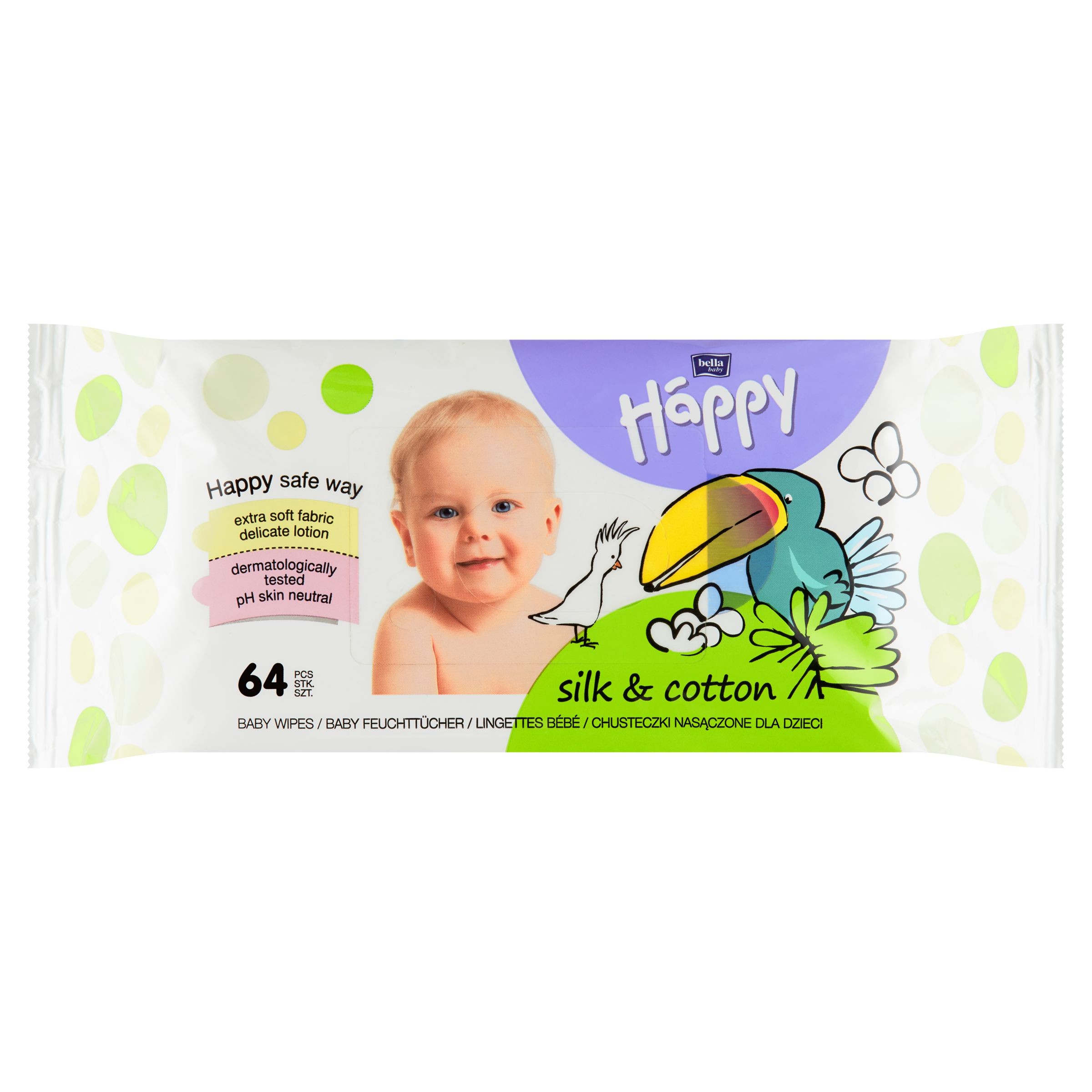 Bella Baby Happy dětské vlhčené ubrousky hedvábí a bavlna 64 ks-1