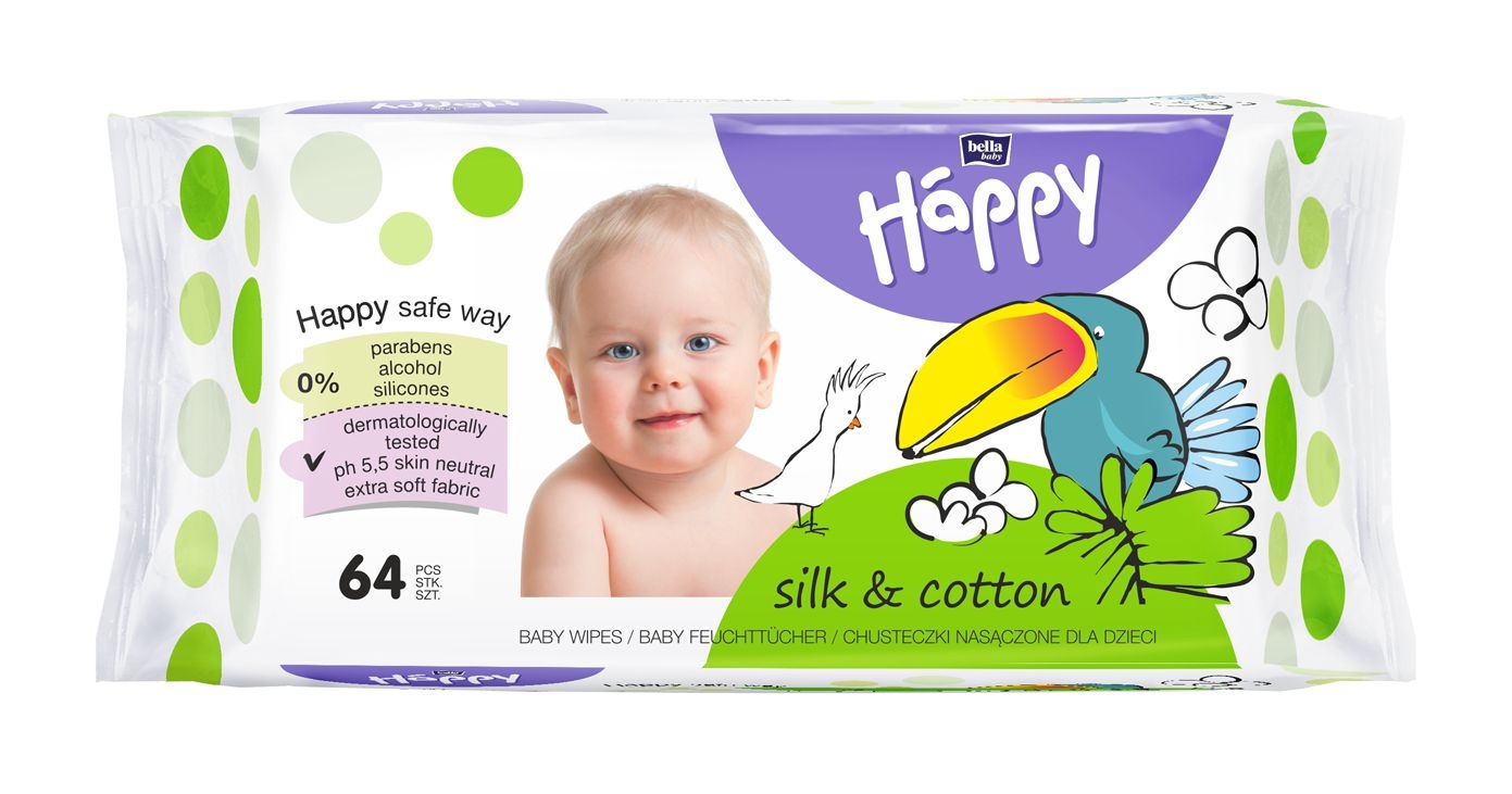Bella Baby Happy dětské vlhčené ubrousky hedvábí a bavlna 64 ks-0