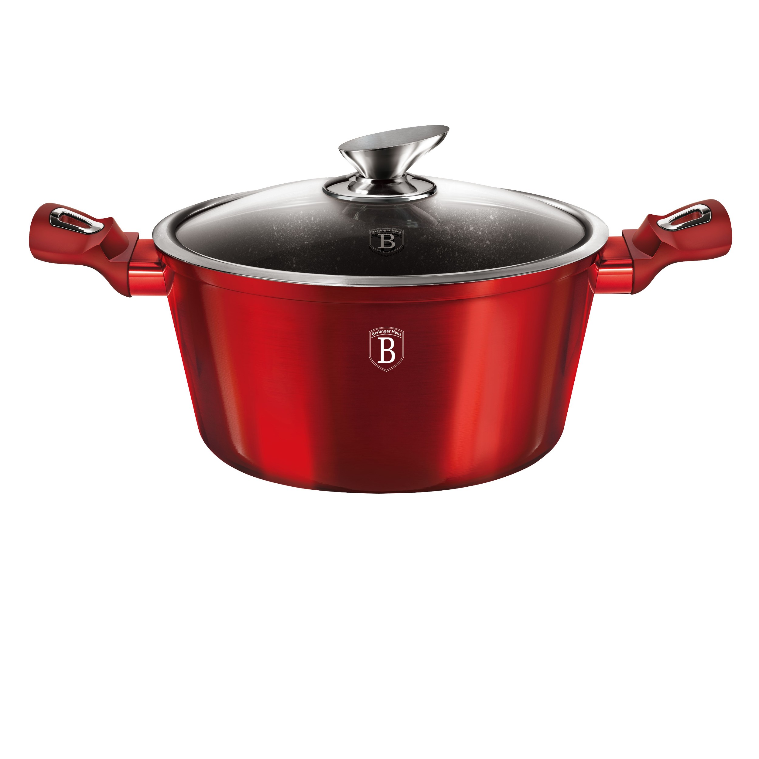 Domácnost a Zahrada - BerlingerHaus Kastrol s mramorovým povrchem a poklicí 24 cm Burgundy Metallic Line