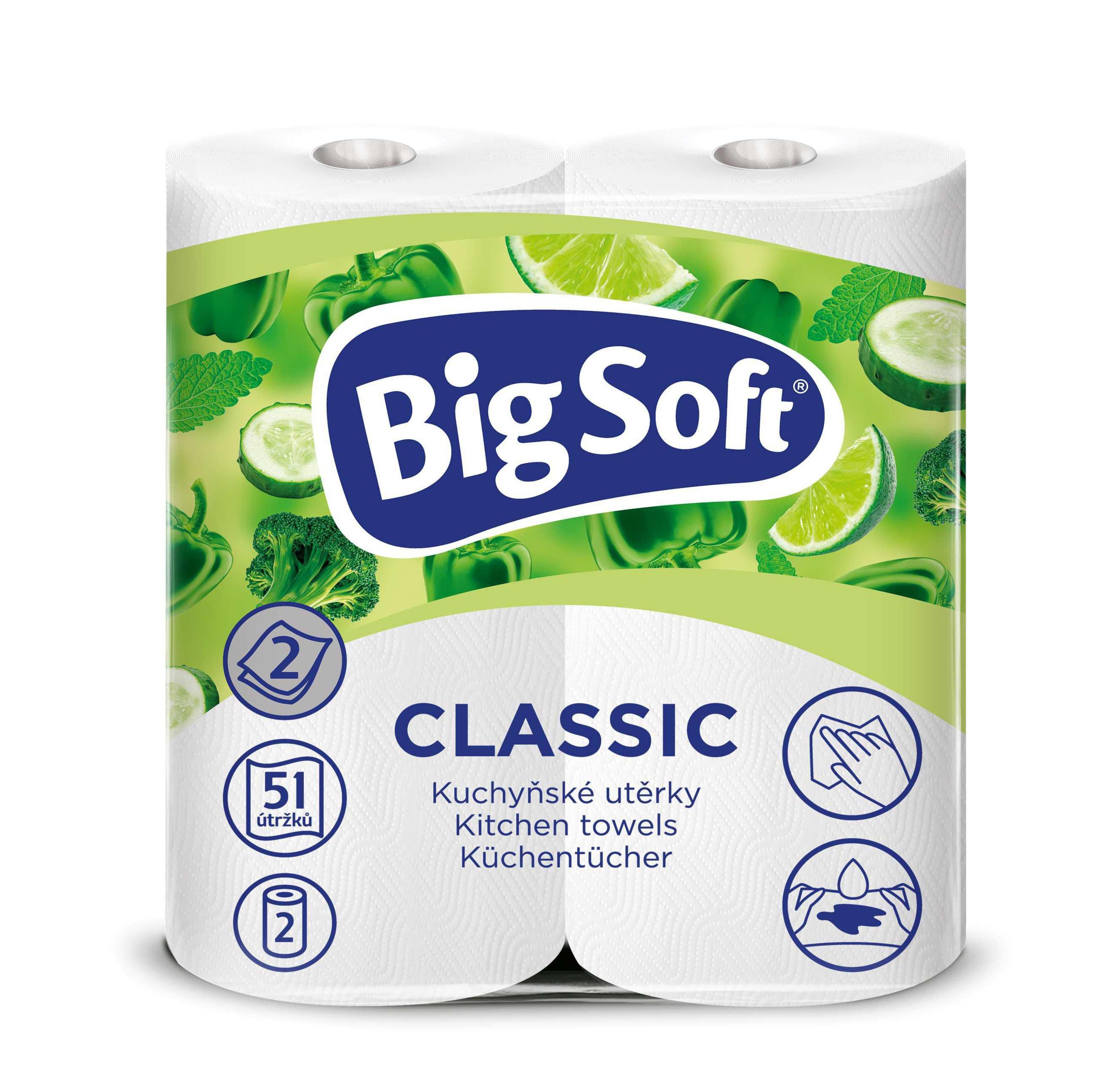Drogerie a kosmetika - Big Soft lassic kuchyňské utěrky 51útržků 2vrstvé  2ks