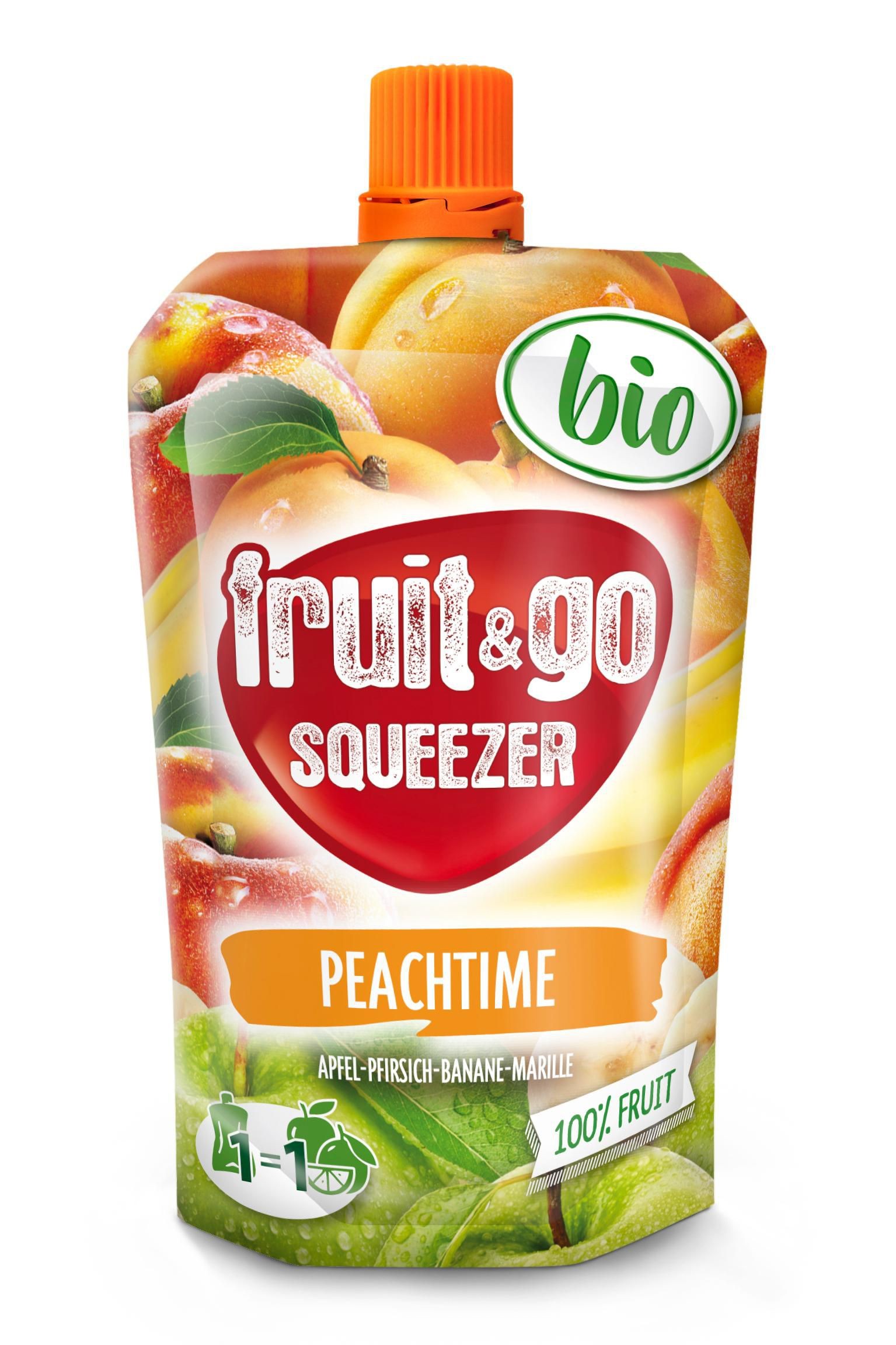 Zdravý svět - BIO fruit & go Peachtime jablko-banán-broskev-meruňka 100g
