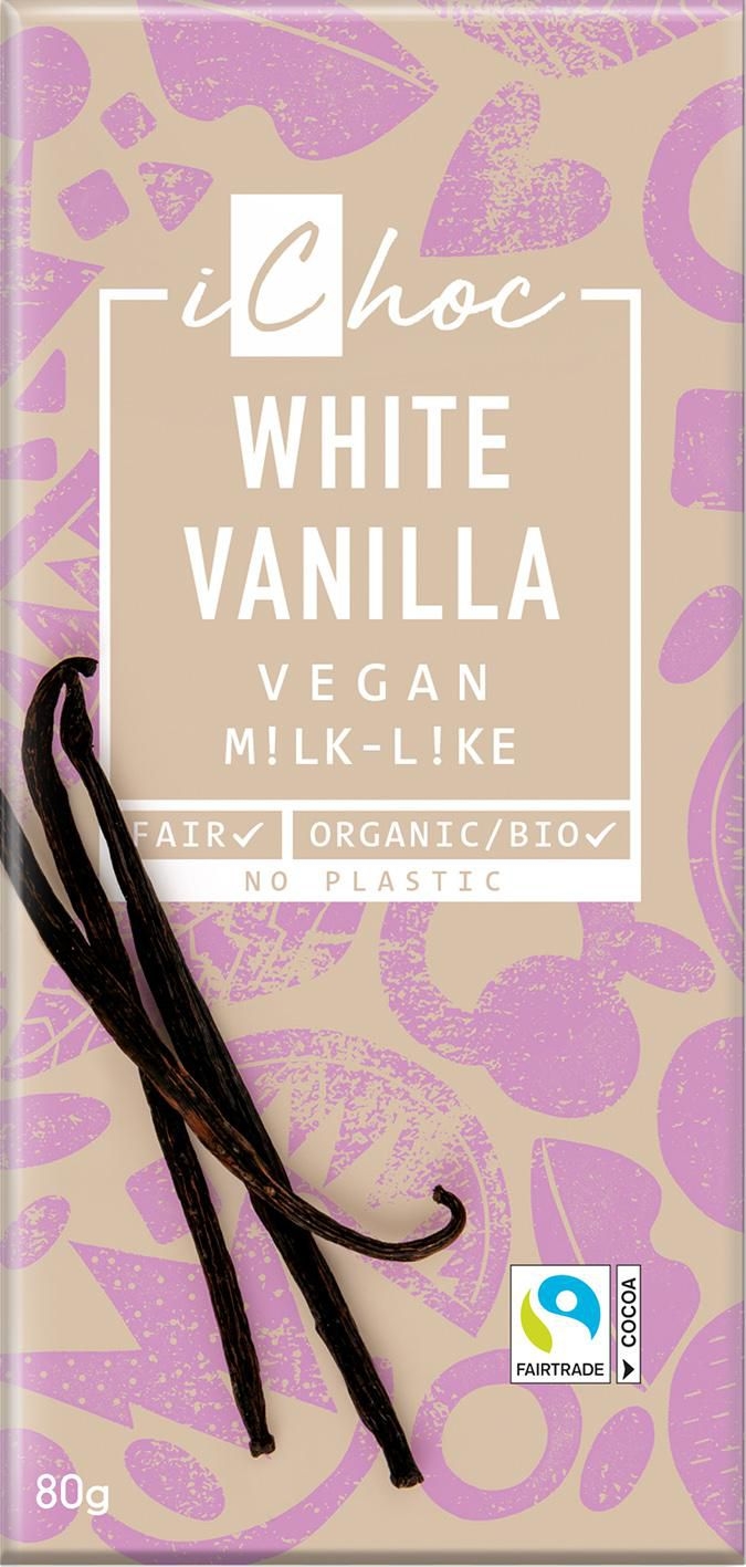 Trvanlivé potraviny - Bio Nebio BIO vegan bílá čokoláda s vanilkou iChoc 80 g