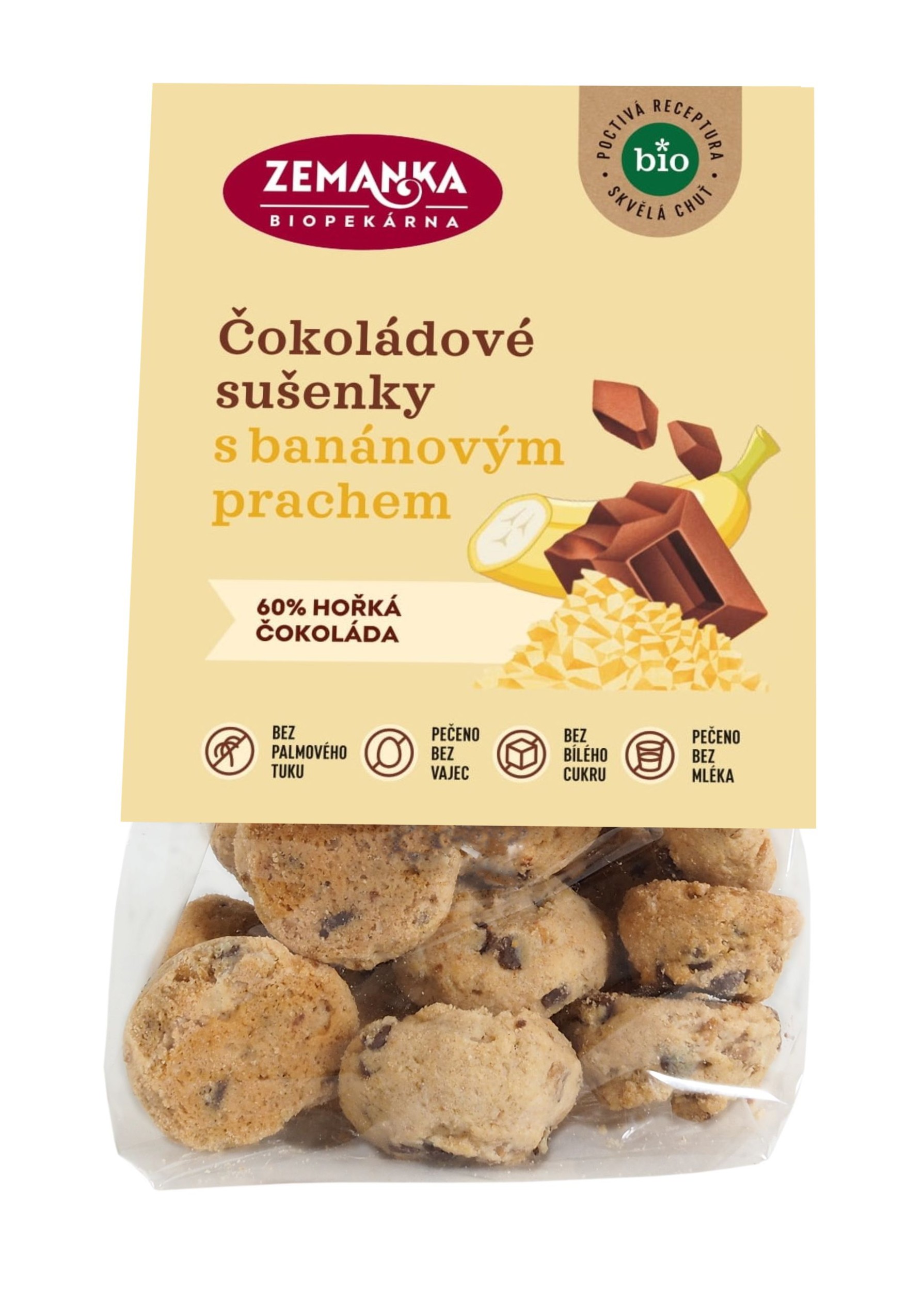 Zdravý svět - Biopekárna Zemanka Bio sušenky s čokoládou a banánovým prachem 100g