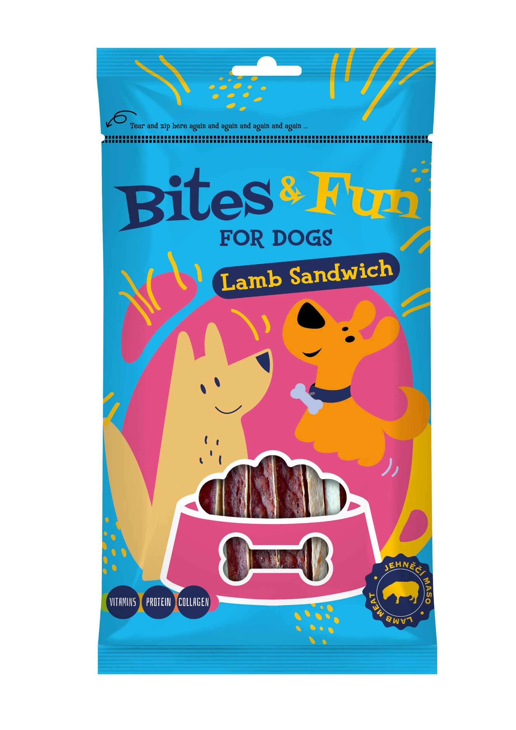 Svět zvířat - Bites&Fun jehněčí sendvič pro psy 85 g