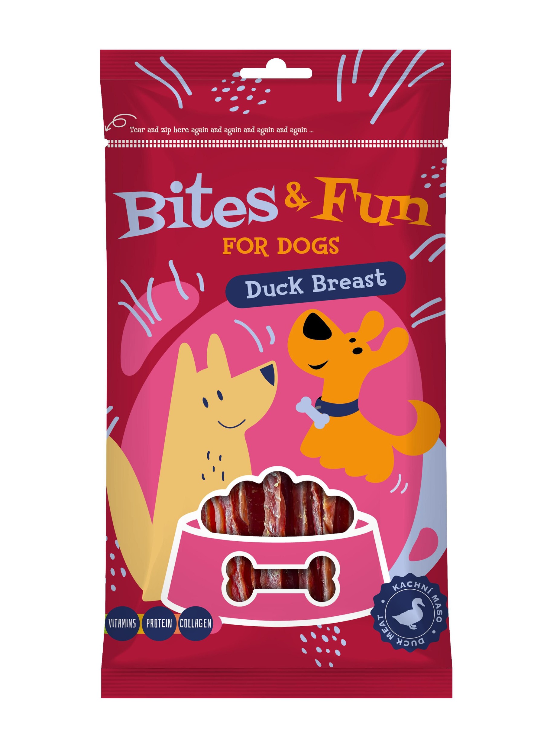 Svět zvířat - Bites&Fun kachní prsíčka pro psy 85 g