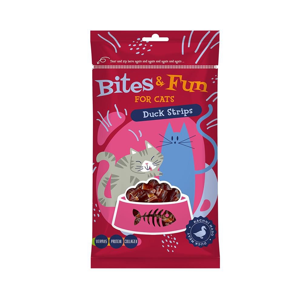 Svět zvířat - Bites&Fun kachní stripsy pro kočky 60 g