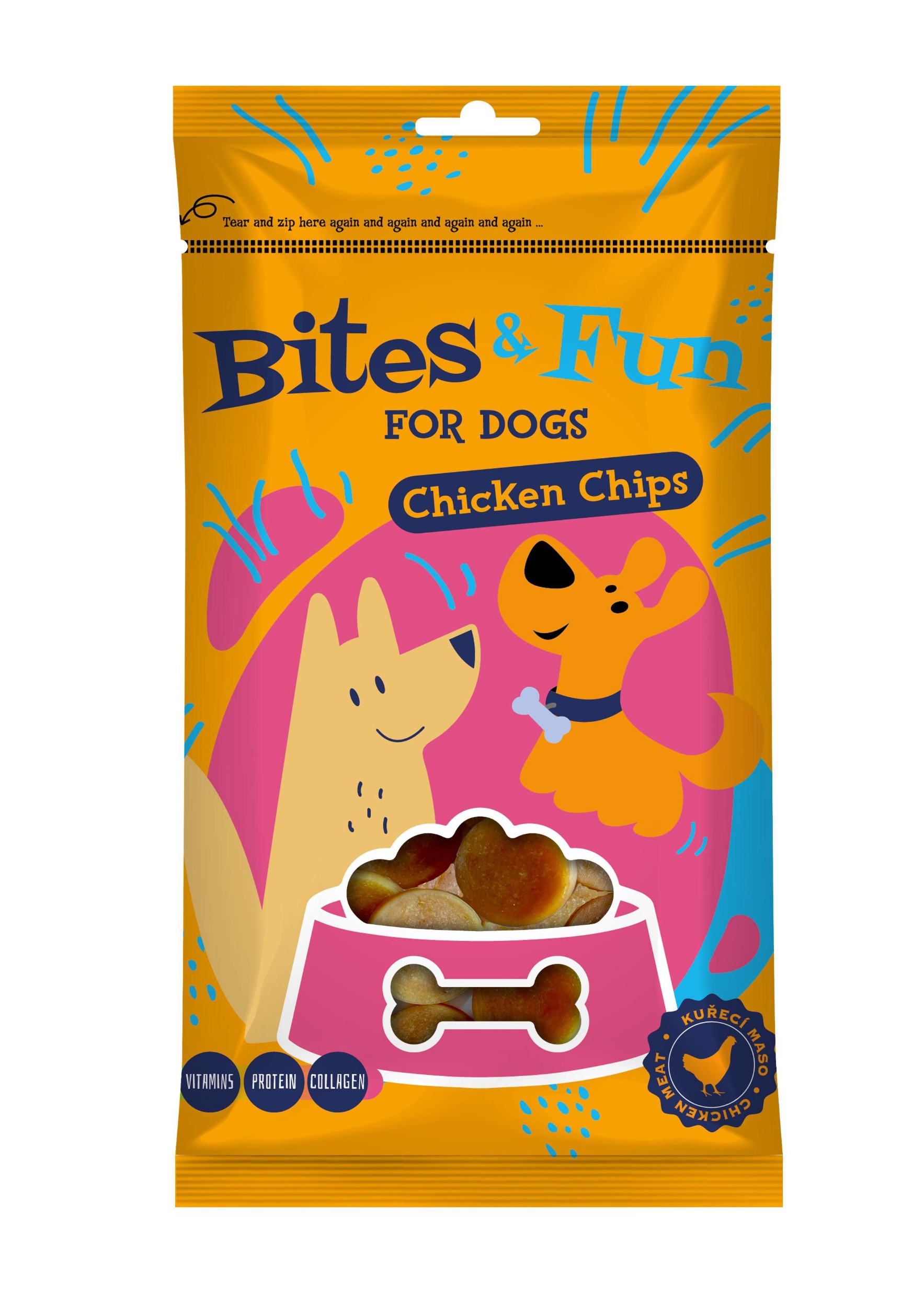 Svět zvířat - Bites&Fun kuřecí chipsy pro psy 85 g