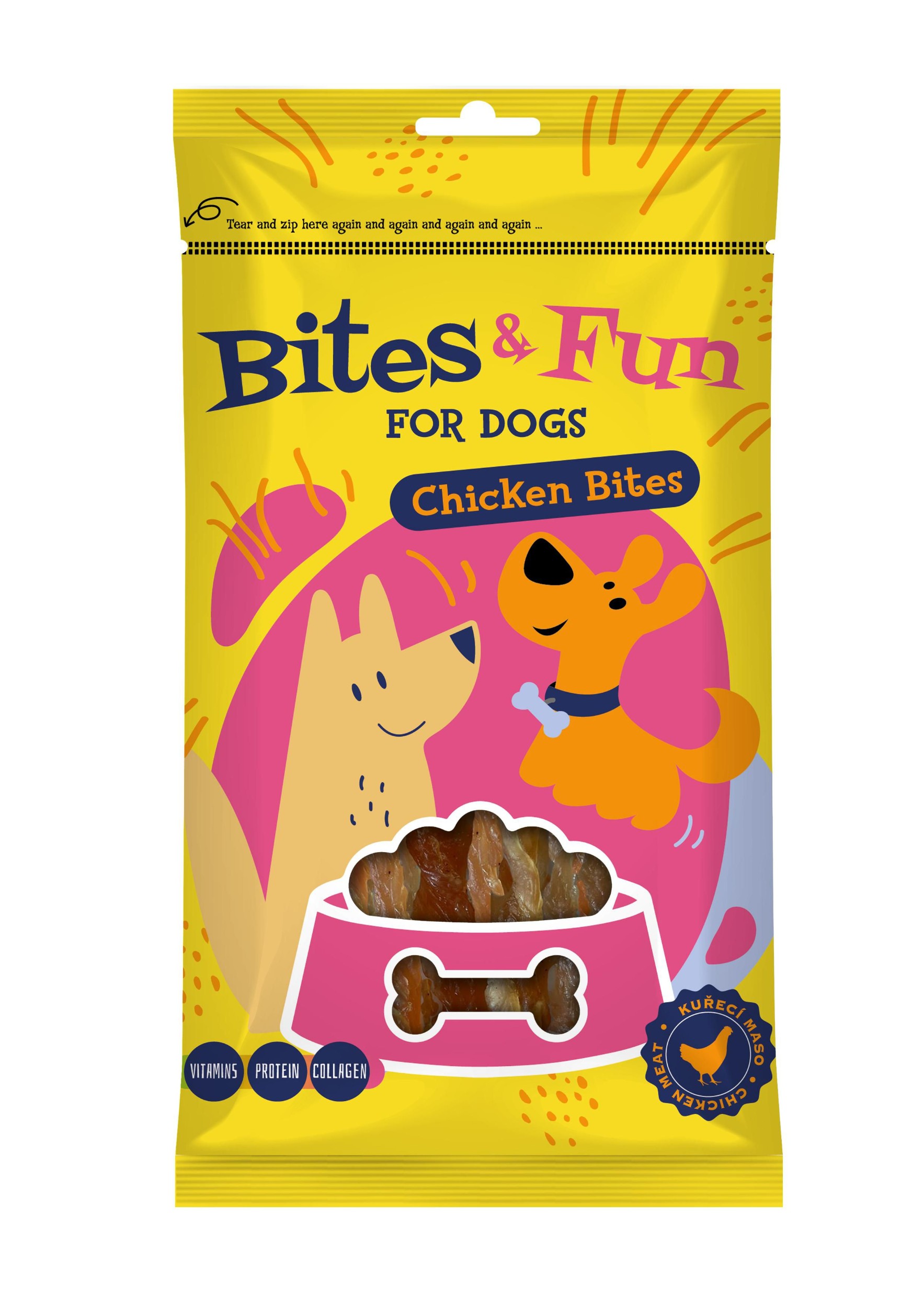 Svět zvířat - Bites&Fun kuřecí kousky pro psy 85 g