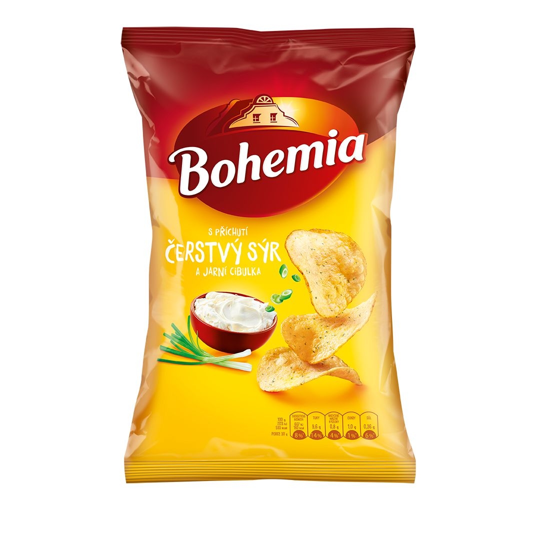 Trvanlivé potraviny - Bohemia Chips Čerstvý sýr a Jarní cibulka 130g