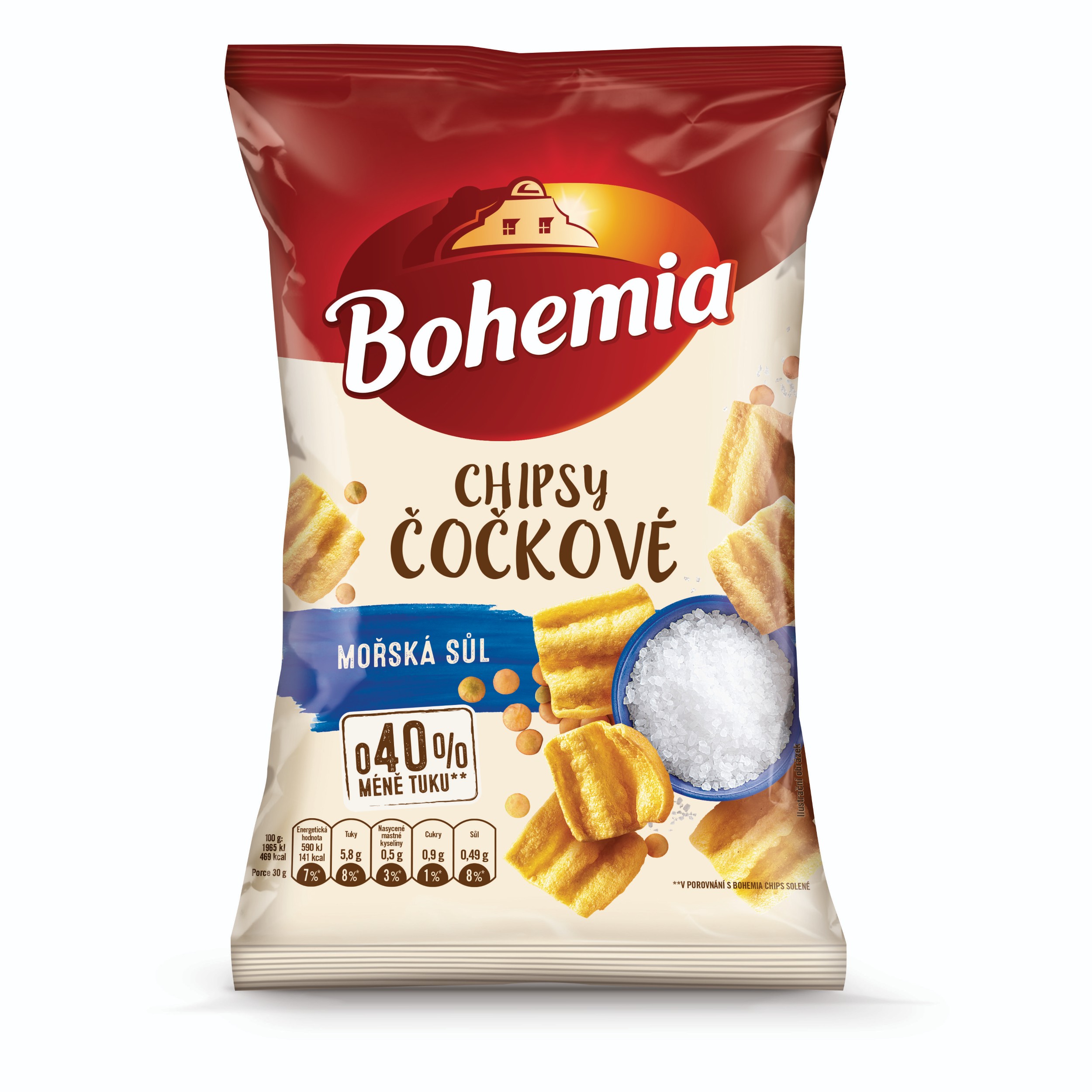 Trvanlivé potraviny - Bohemia Čočkové chipsy Mořská Sůl 65g