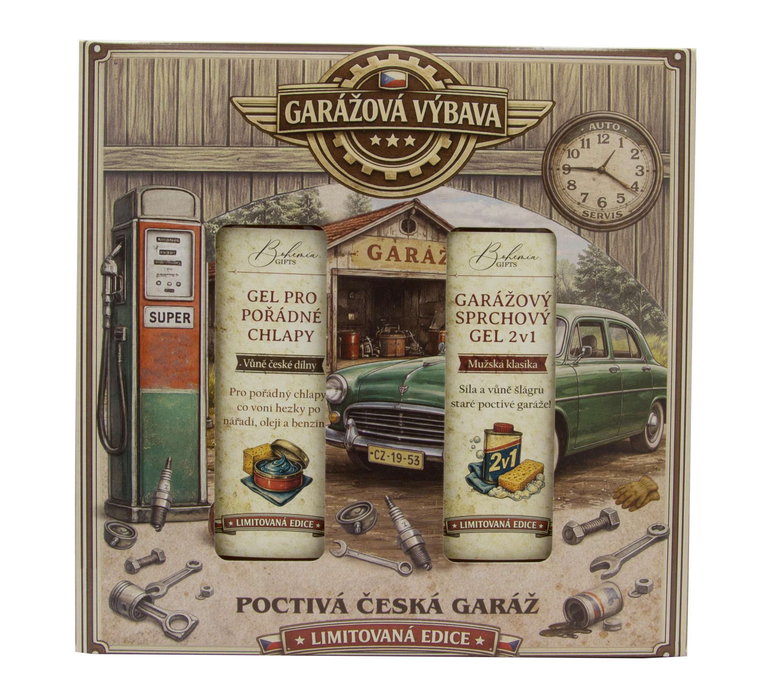 Bohemia Gifts dárkový balíček pro muže Poctivá česká garáž - sprchový gel 250 ml a sprchový gel 2v1 250 ml
