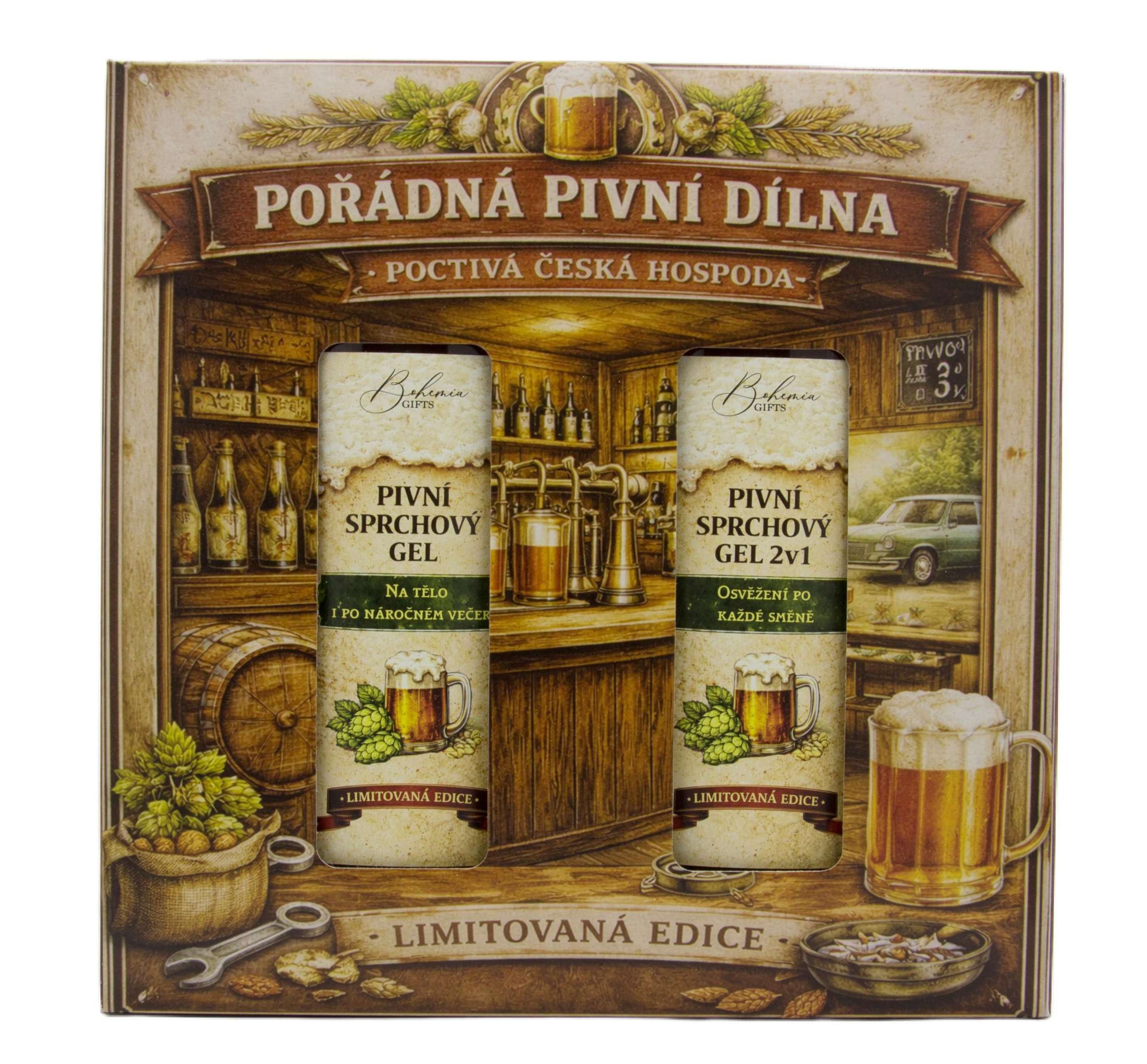 Drogerie a kosmetika - Bohemia Gifts dárkový kosmetický balíček pro muže Pořádná pivní dílna - sprchový gel 250 ml a sprchový gel 2v1 250 ml