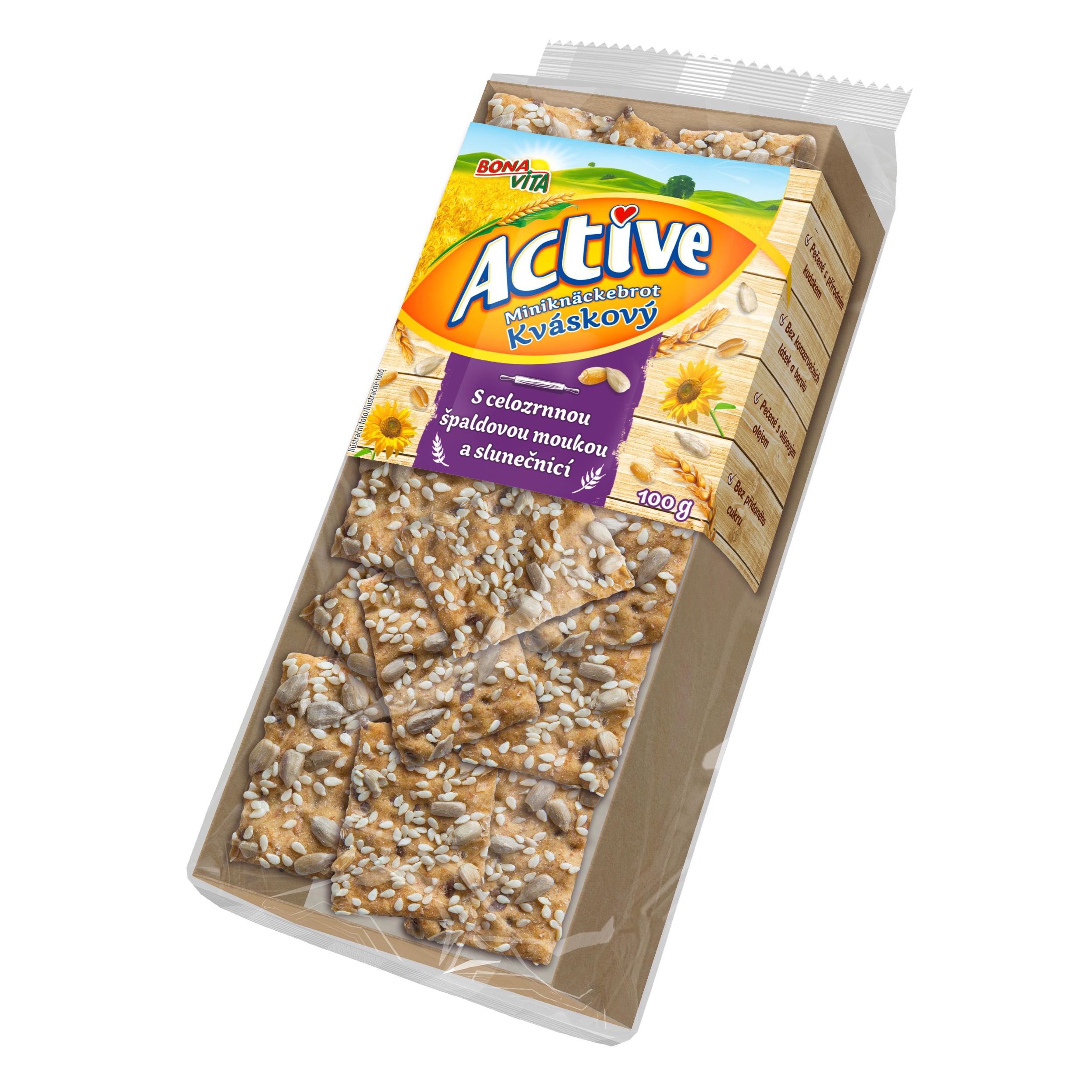 Pekárna a cukrárna - Bona Vita Active Kváskový miniknäckebrot s celozrnnou špaldovou mouku a slunečnicí 100 g