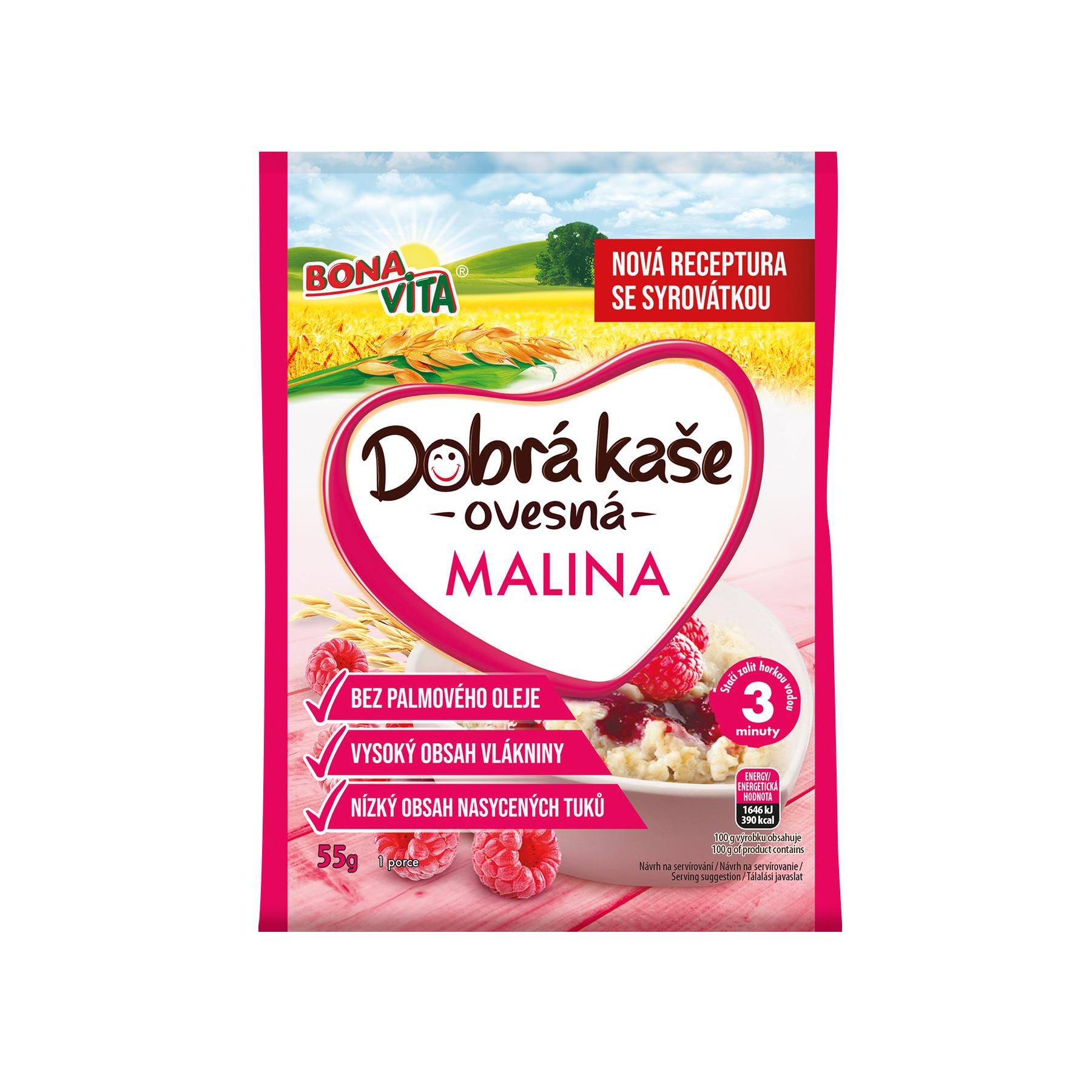 Trvanlivé potraviny - Bona Vita Dobrá kaše Ovesná malina 55g