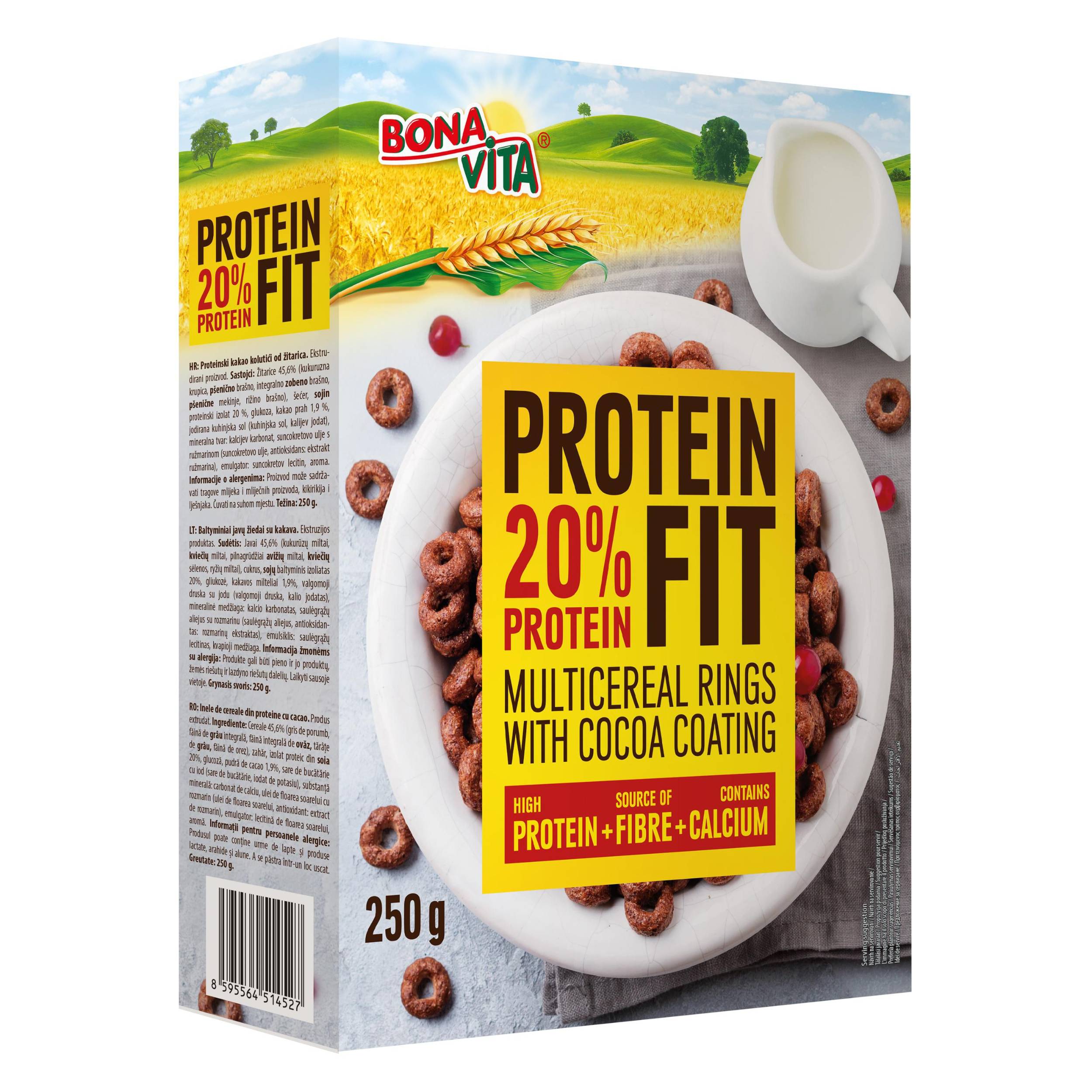 Trvanlivé potraviny - Bona Vita Protein Fit proteinové obilné kroužky s kakaem 250 g