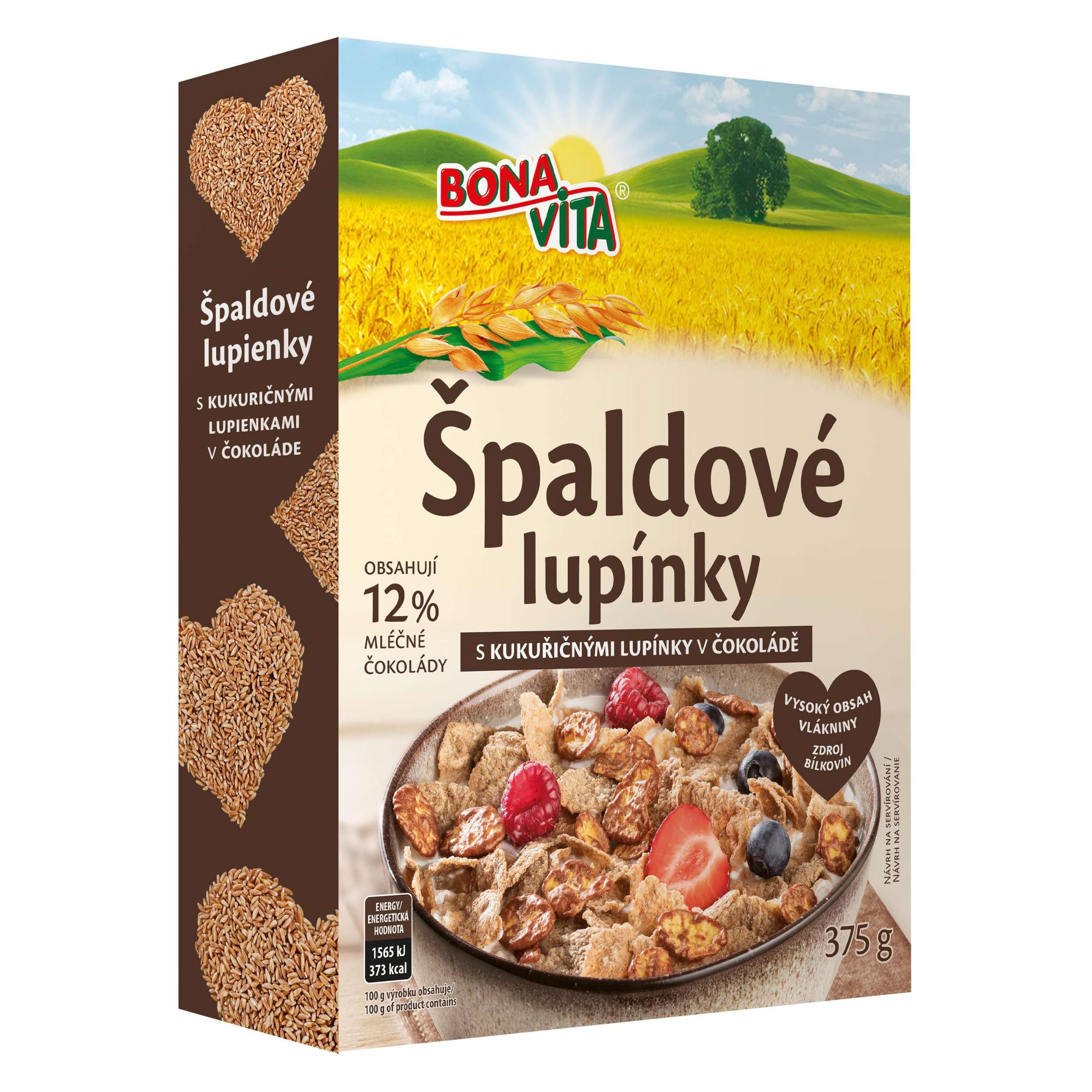 Trvanlivé potraviny - Bona Vita Špaldové lupínky s kukuřičnými lupínky v čokoládě 375 g