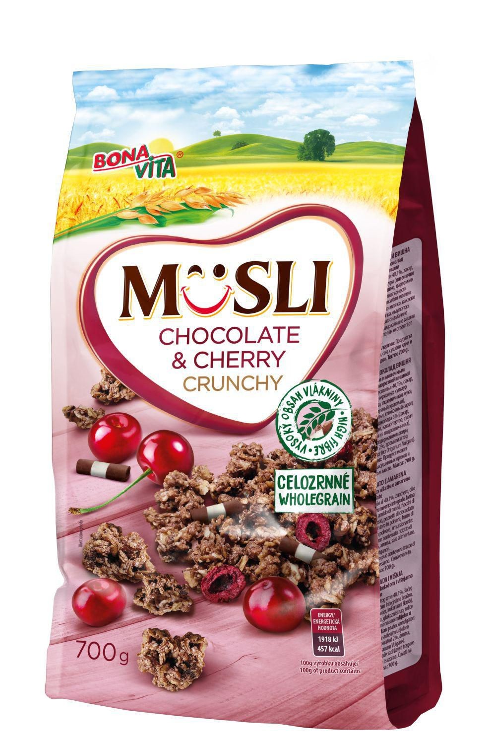 Trvanlivé potraviny - Bona Vita Zapékané křupavé müsli Chocolate&Cherry 700 g
