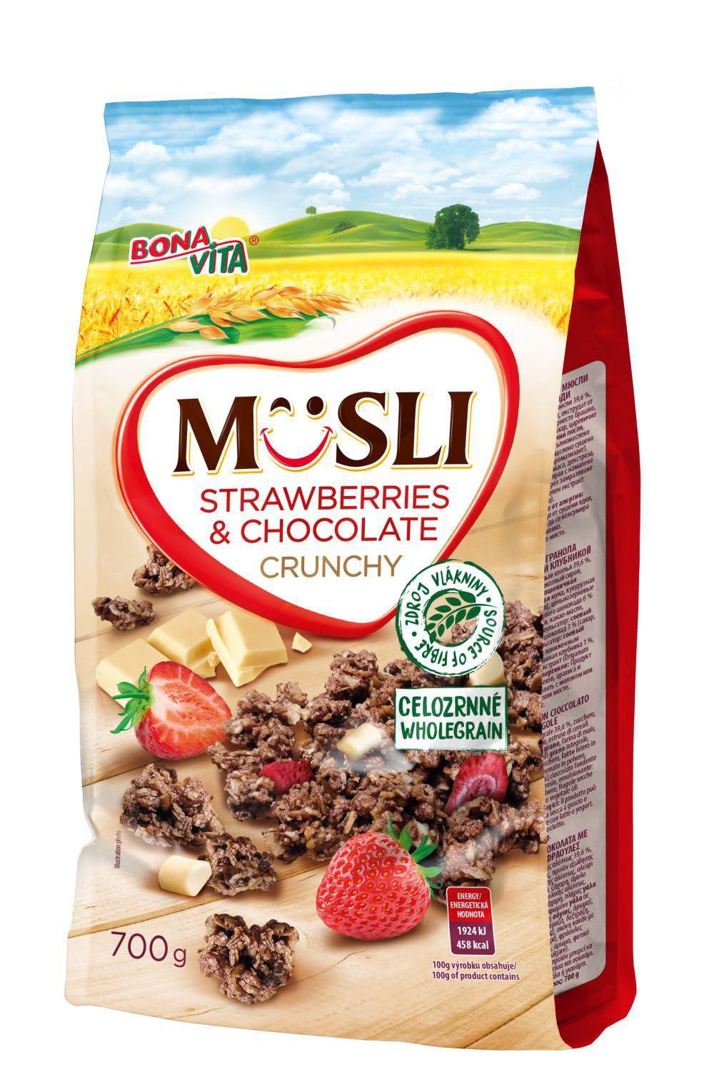 Trvanlivé potraviny - Bona Vita Zapékané musli čokoládové s bílou čokoládou a jahodami 700 g
