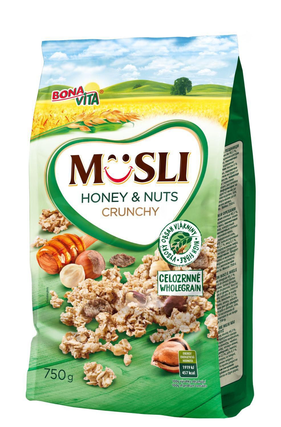 Trvanlivé potraviny - Bona Vita Zapékané musli s medem a ořechy 750 g