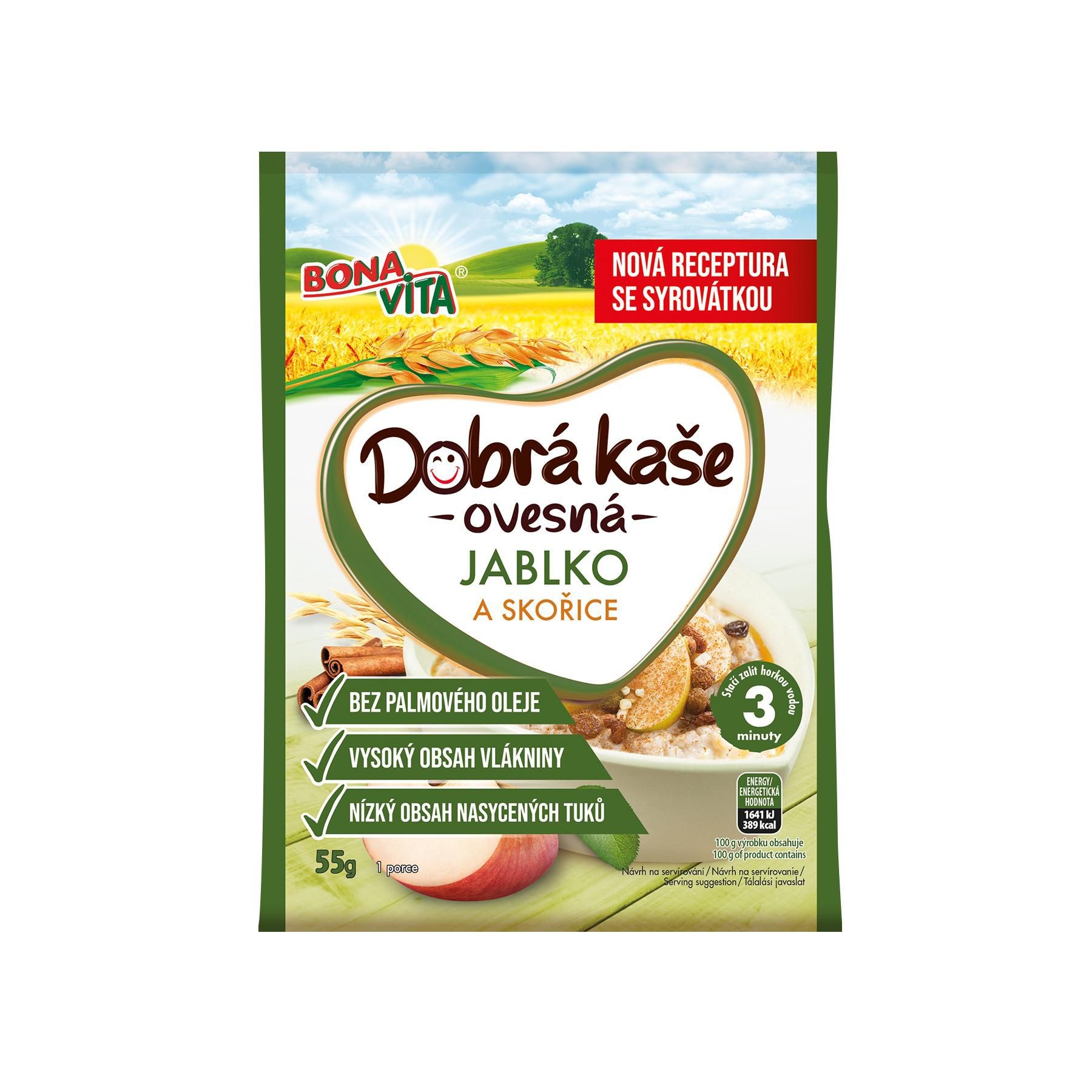 Trvanlivé potraviny - Bonavita Dobrá kaše jablko-skořice 55g