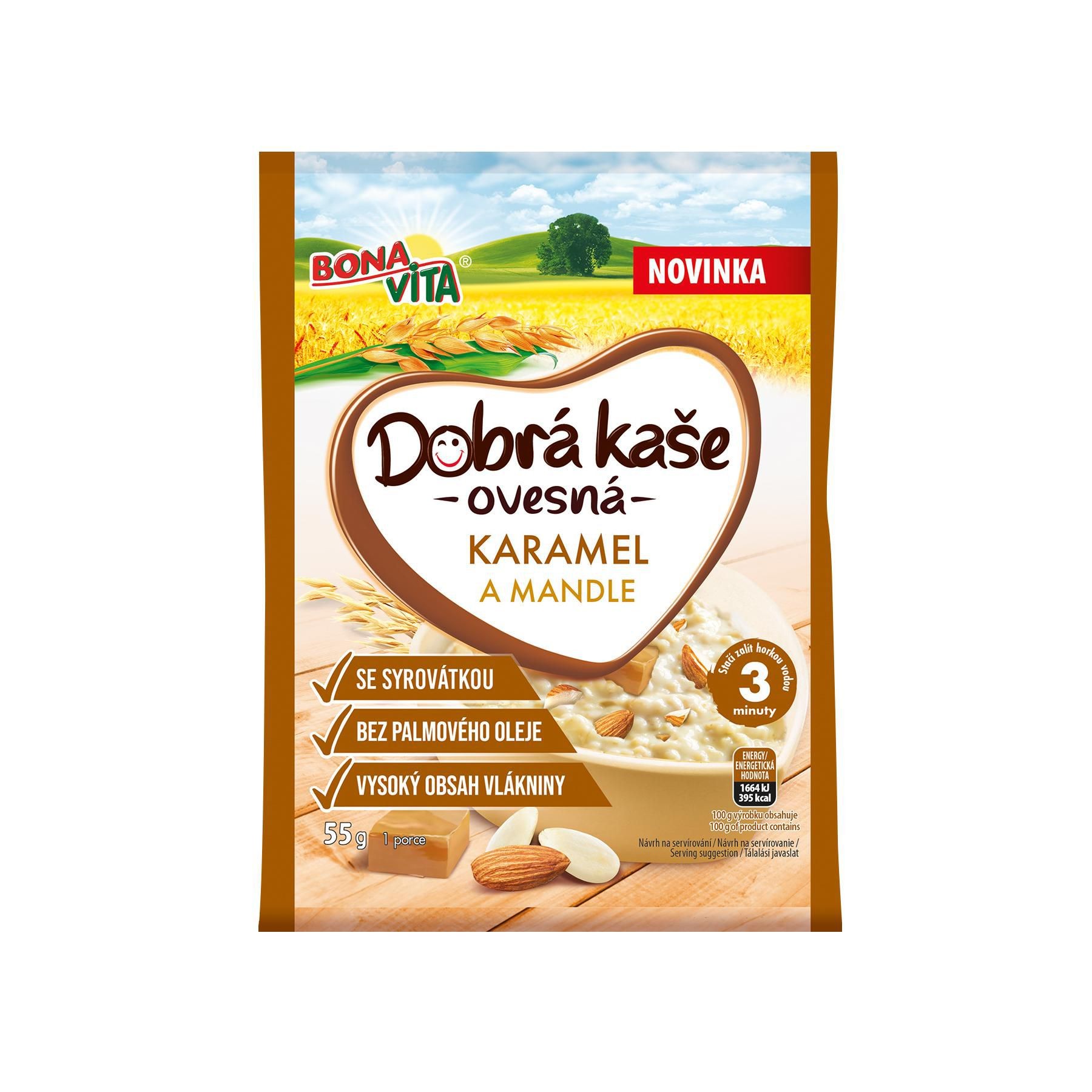 Trvanlivé potraviny - Bonavita Dobrá kaše karamel a mandle 55g
