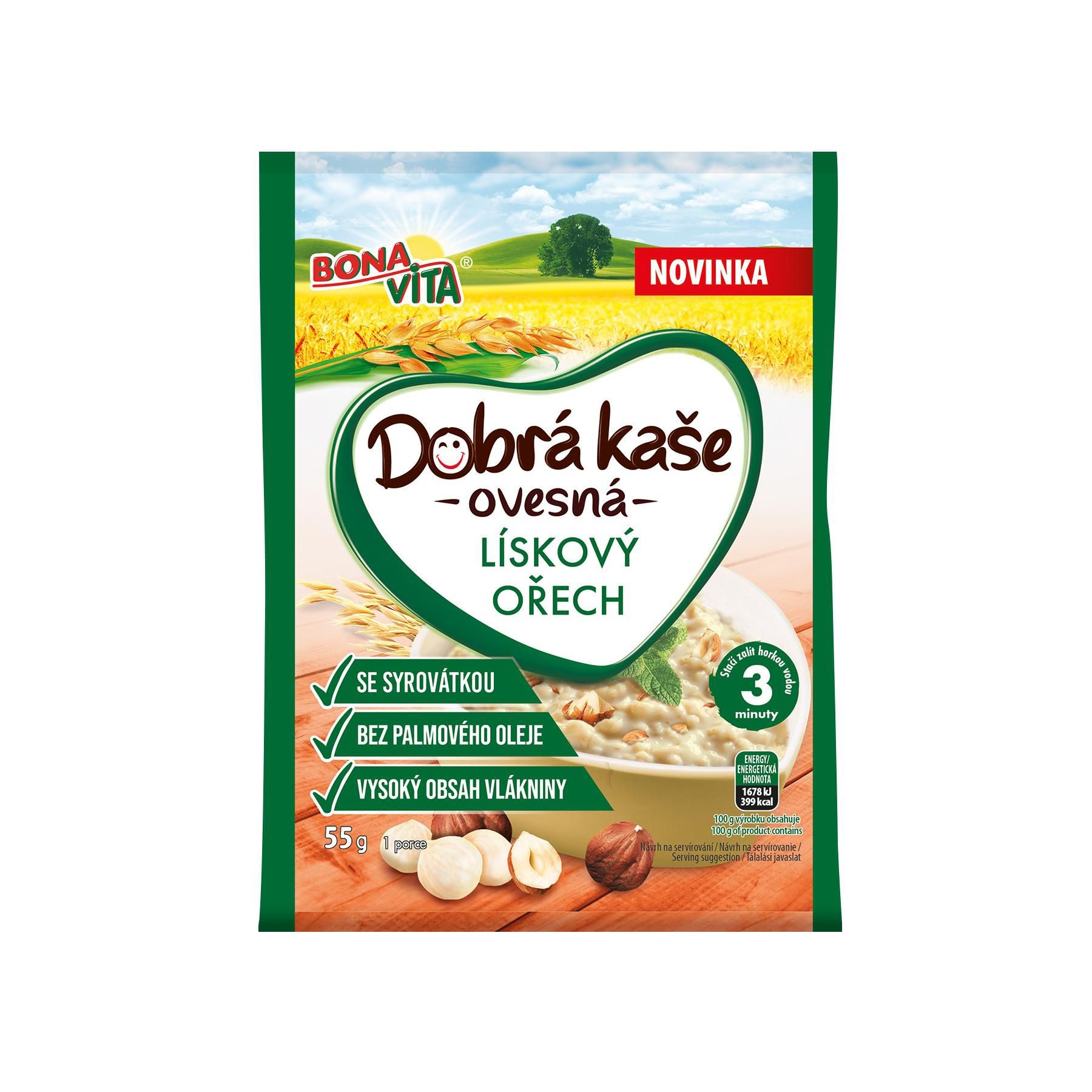 Trvanlivé potraviny - Bonavita Dobrá kaše lískový ořech 55g