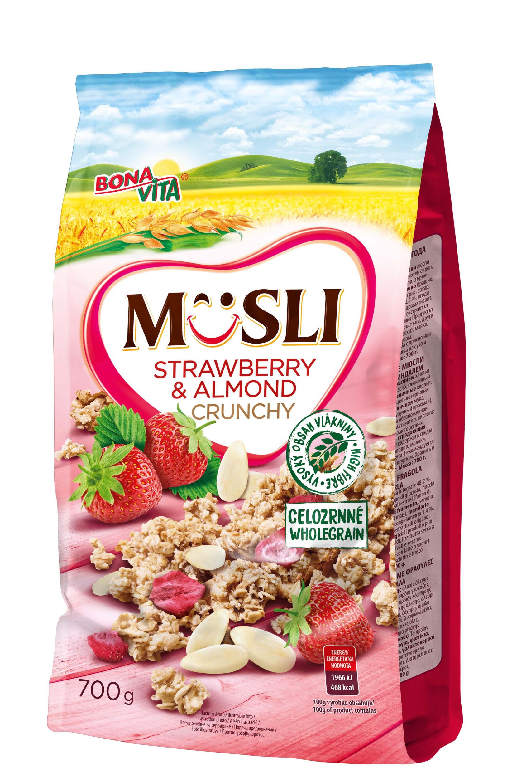 Trvanlivé potraviny - Bonavita Müsli jahoda-mandle celozrnné 700g