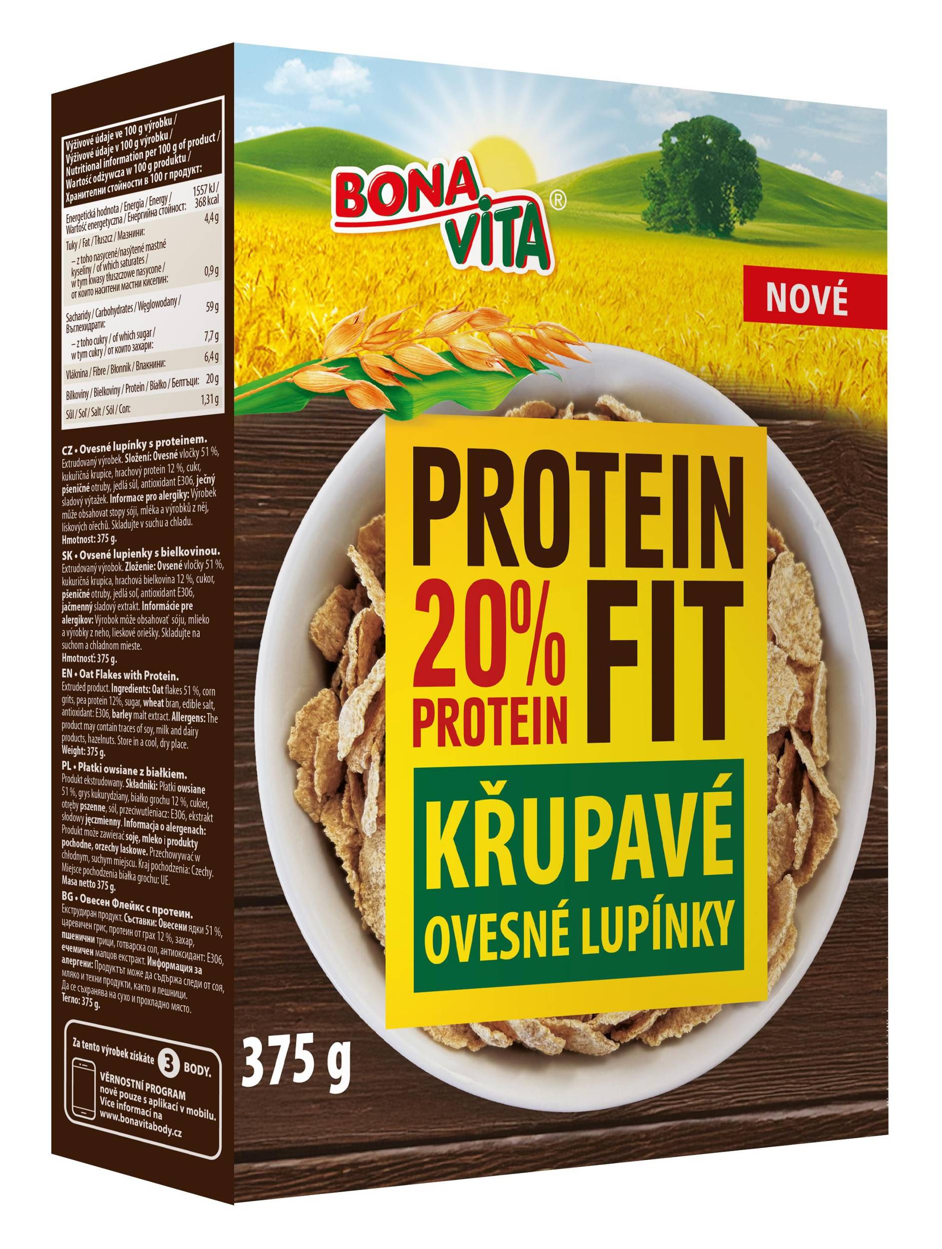 Trvanlivé potraviny - Bonavita Protein FIT ovesné lupínky 375g