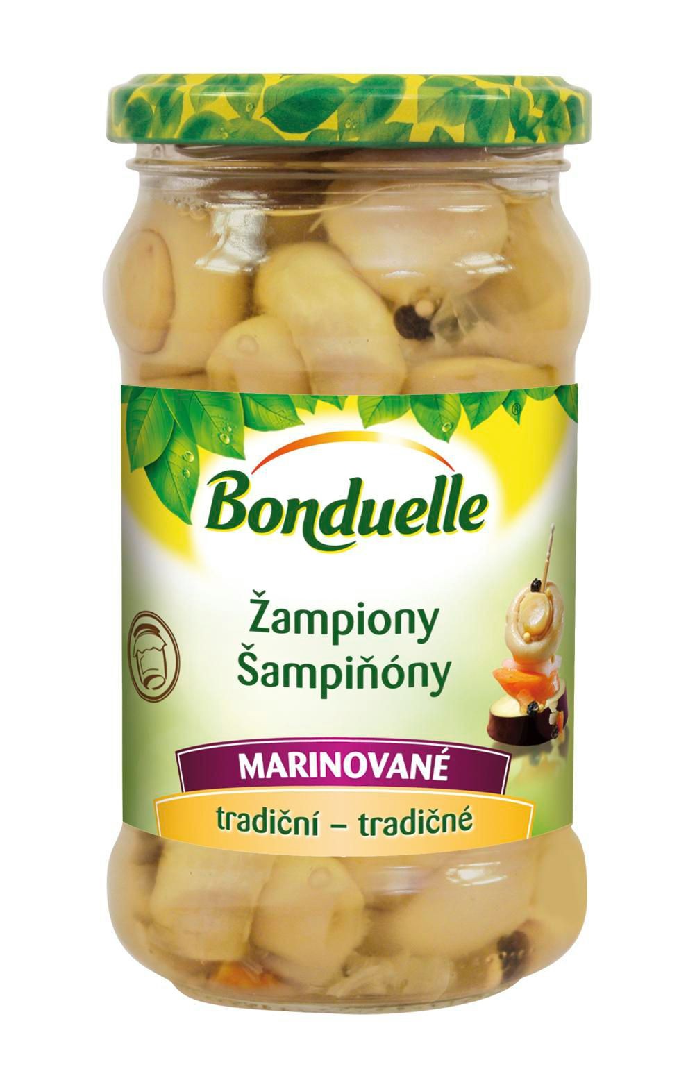 Trvanlivé potraviny - Bonduelle Žampiony celé marinované "tradiční" (sklo) 314 ml