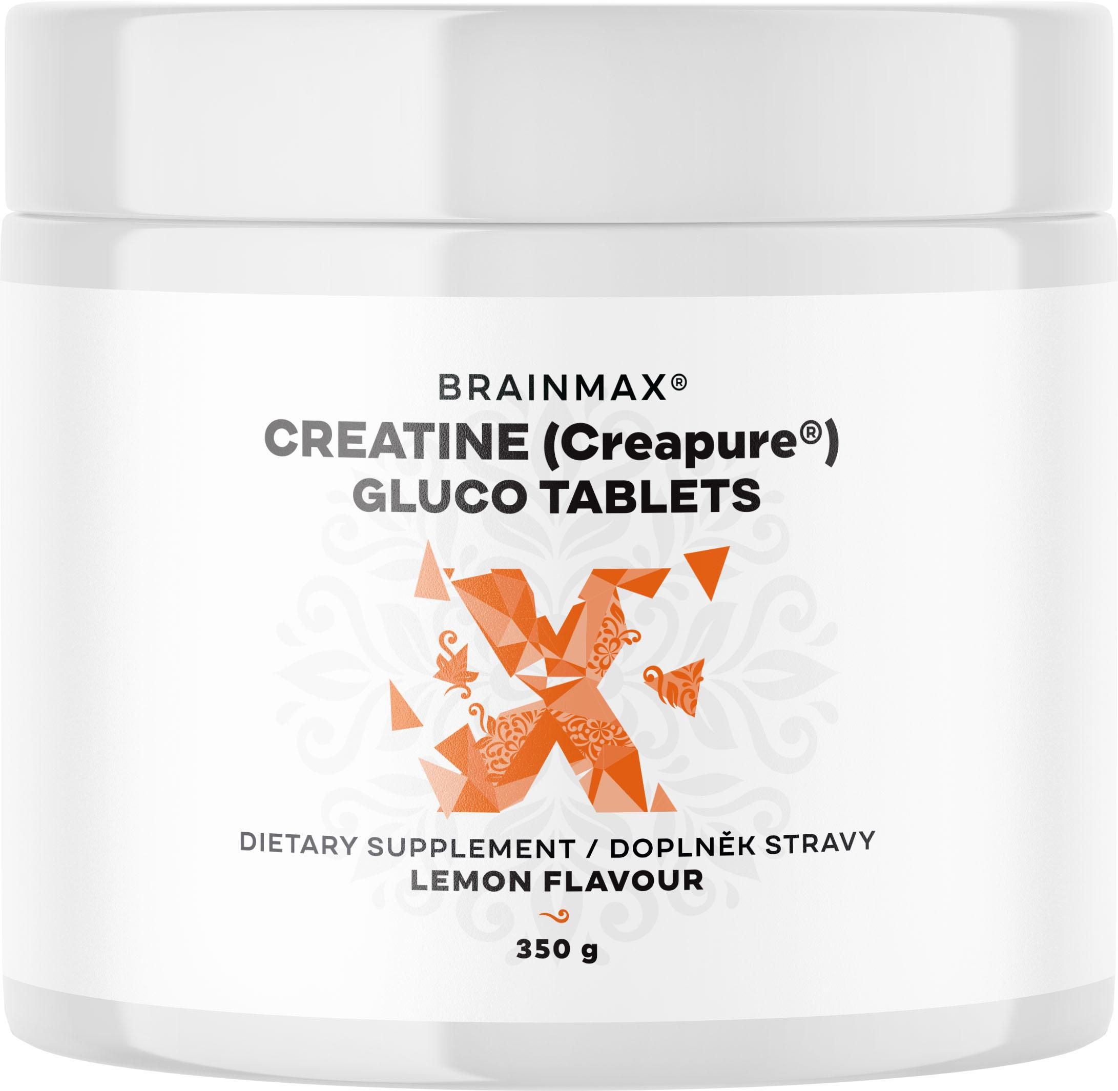 BrainMax Creatine Creapure® Gluco tablets, Lemon, Kreatin monohydrát tablety, Citrón, 350 g, 115 tablet