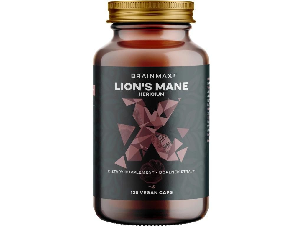 BrainMax Lion's Mane (Hericium) extrakt, 50% polysacharidů a 20% glukanů (beta-1,3/1,6 D-glukanů), 400 mg, 120 rostlinných kapslí