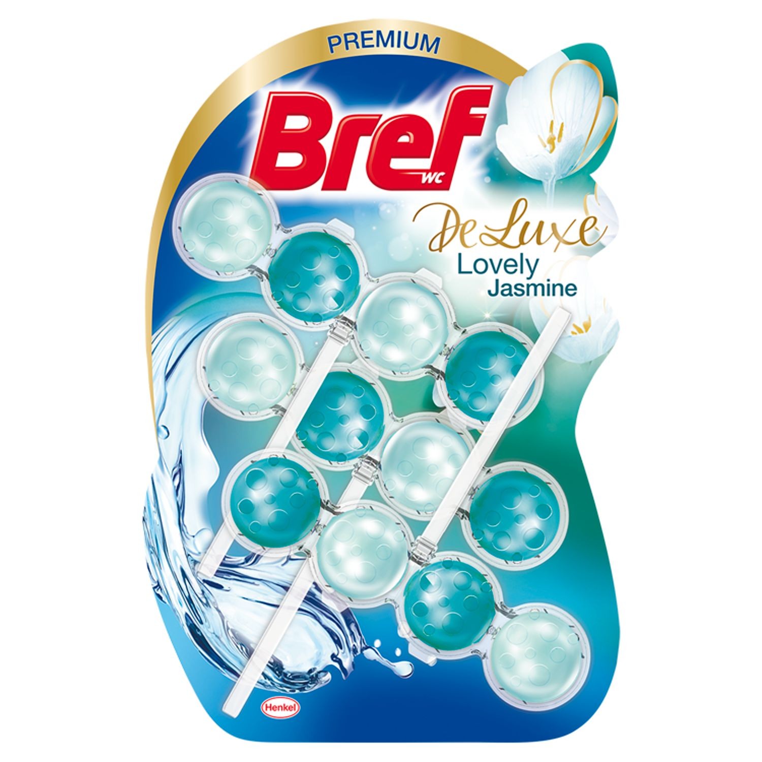 Drogerie a kosmetika - Bref DeLuxe Lovely Jasmine Tuhý WC blok 3x50 g