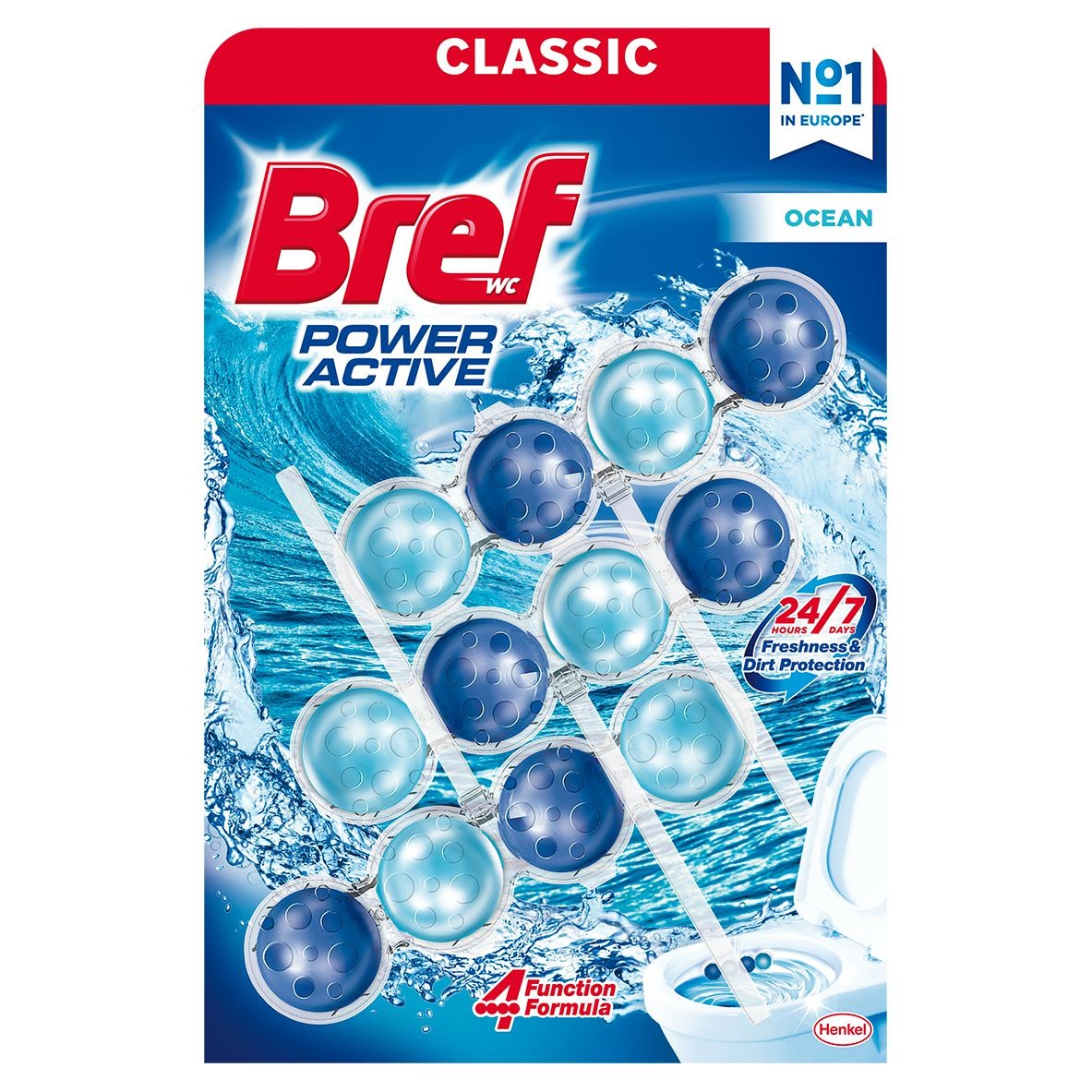 Drogerie a kosmetika - Bref Power Activ Fragrance Boost ocean tuhý WC blok 3x50 g