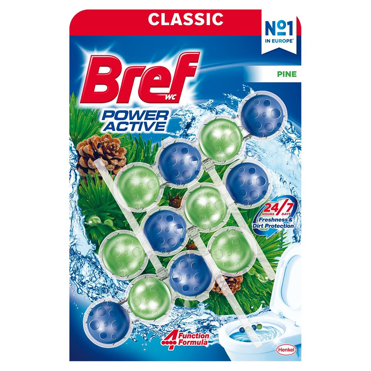Drogerie a kosmetika - Bref Power activ fragrance boost pine tuhý WC blok 3x50 g