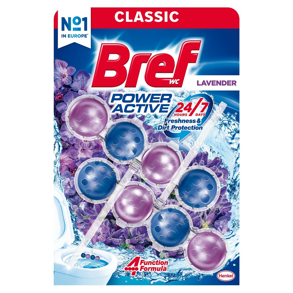 Drogerie a kosmetika - Bref Power Aktiv Fragrance Boost Lavender tuhý WC blok 2x50 g